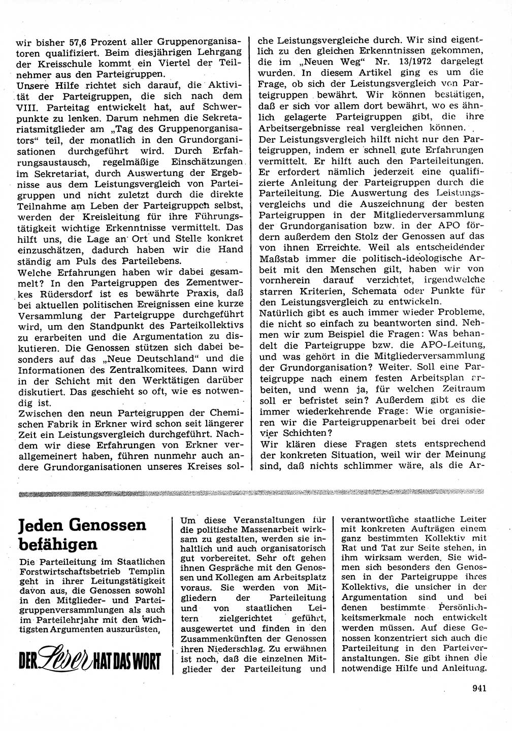 Neuer Weg (NW), Organ des Zentralkomitees (ZK) der SED (Sozialistische Einheitspartei Deutschlands) für Fragen des Parteilebens, 27. Jahrgang [Deutsche Demokratische Republik (DDR)] 1972, Seite 941 (NW ZK SED DDR 1972, S. 941)