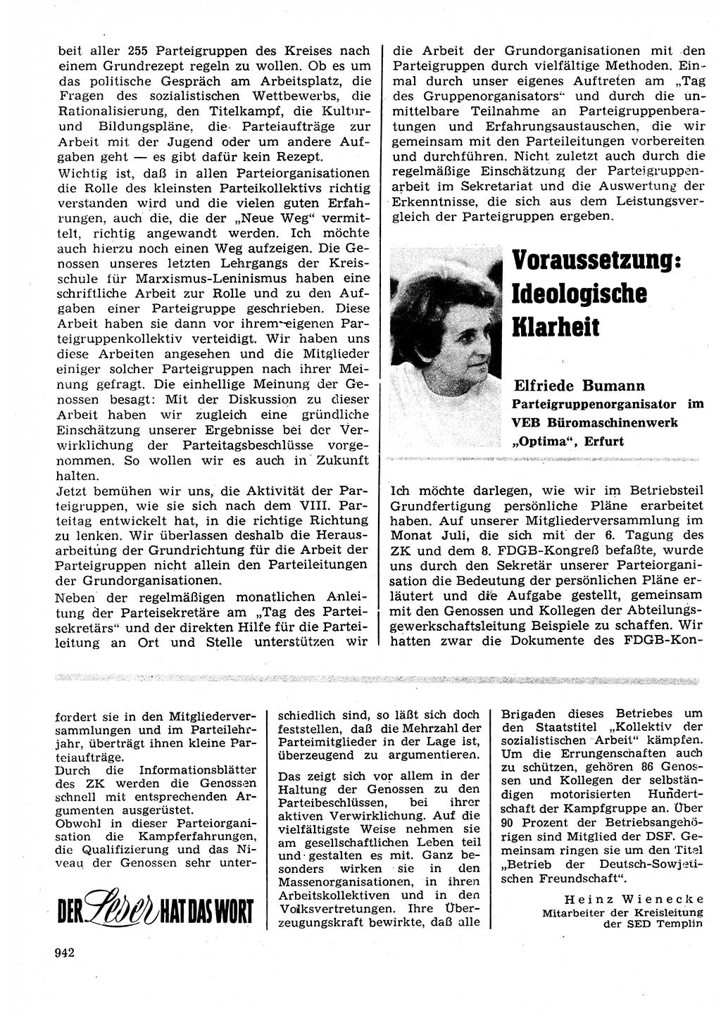 Neuer Weg (NW), Organ des Zentralkomitees (ZK) der SED (Sozialistische Einheitspartei Deutschlands) für Fragen des Parteilebens, 27. Jahrgang [Deutsche Demokratische Republik (DDR)] 1972, Seite 942 (NW ZK SED DDR 1972, S. 942)