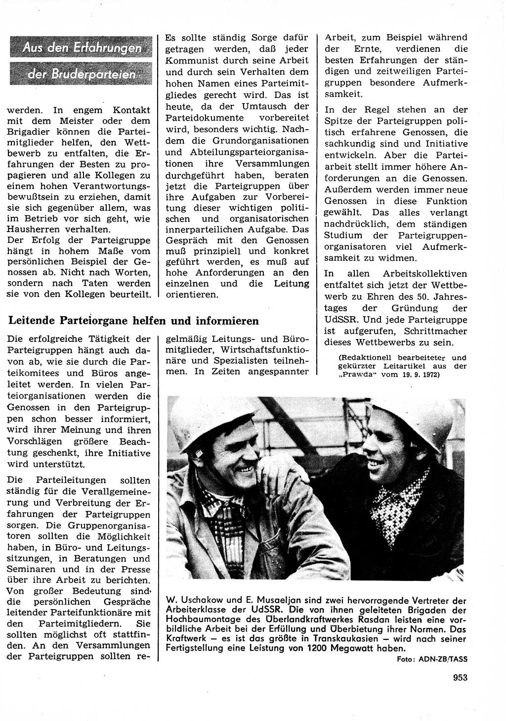 Neuer Weg (NW), Organ des Zentralkomitees (ZK) der SED (Sozialistische Einheitspartei Deutschlands) für Fragen des Parteilebens, 27. Jahrgang [Deutsche Demokratische Republik (DDR)] 1972, Seite 953 (NW ZK SED DDR 1972, S. 953)