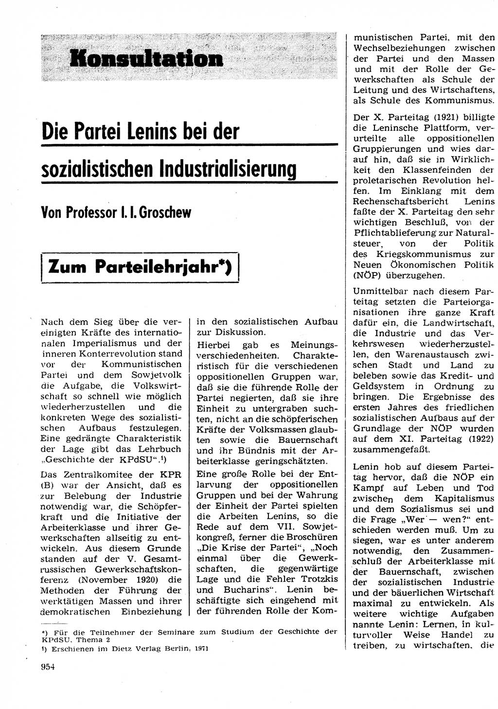 Neuer Weg (NW), Organ des Zentralkomitees (ZK) der SED (Sozialistische Einheitspartei Deutschlands) für Fragen des Parteilebens, 27. Jahrgang [Deutsche Demokratische Republik (DDR)] 1972, Seite 954 (NW ZK SED DDR 1972, S. 954)