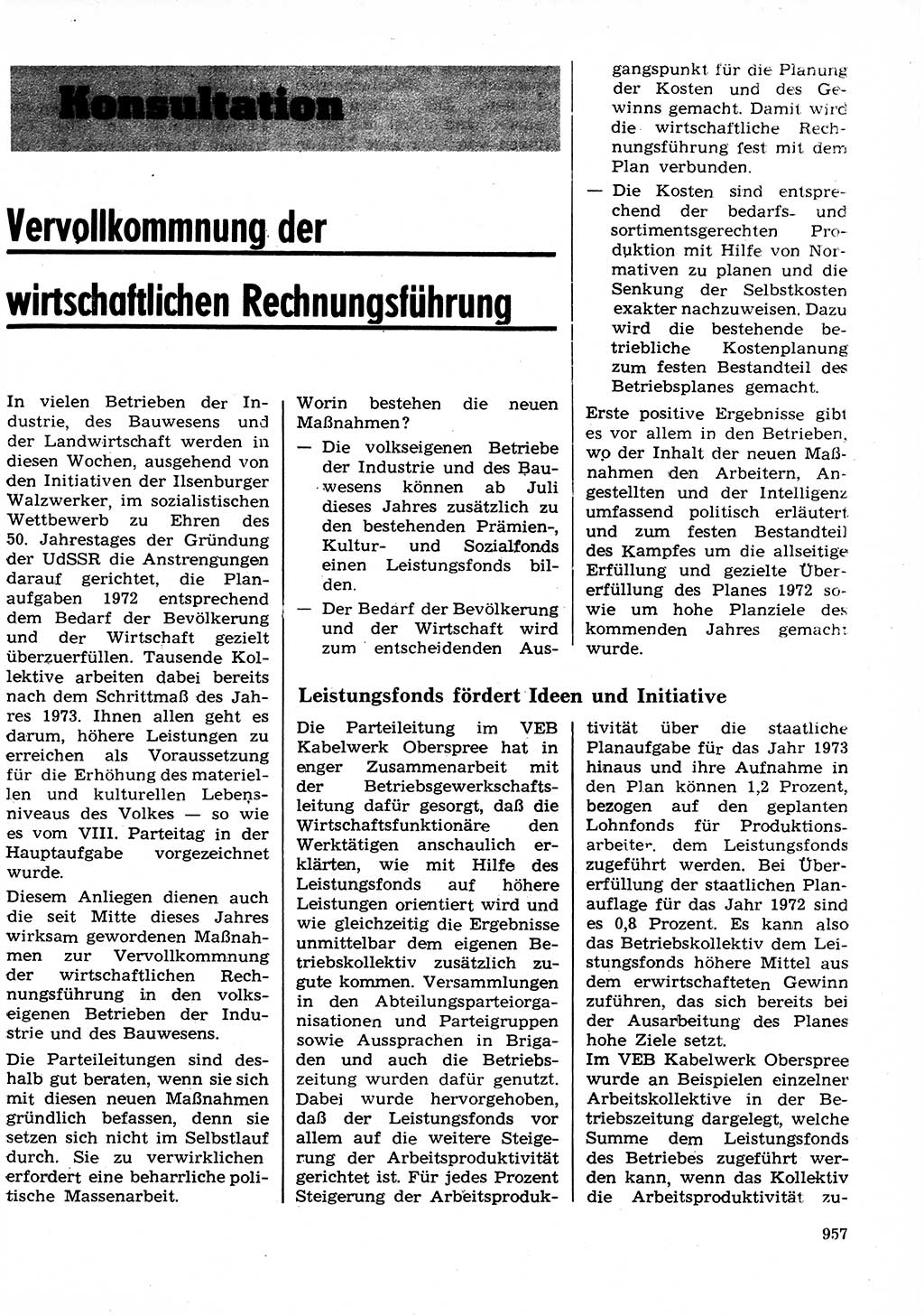 Neuer Weg (NW), Organ des Zentralkomitees (ZK) der SED (Sozialistische Einheitspartei Deutschlands) für Fragen des Parteilebens, 27. Jahrgang [Deutsche Demokratische Republik (DDR)] 1972, Seite 957 (NW ZK SED DDR 1972, S. 957)