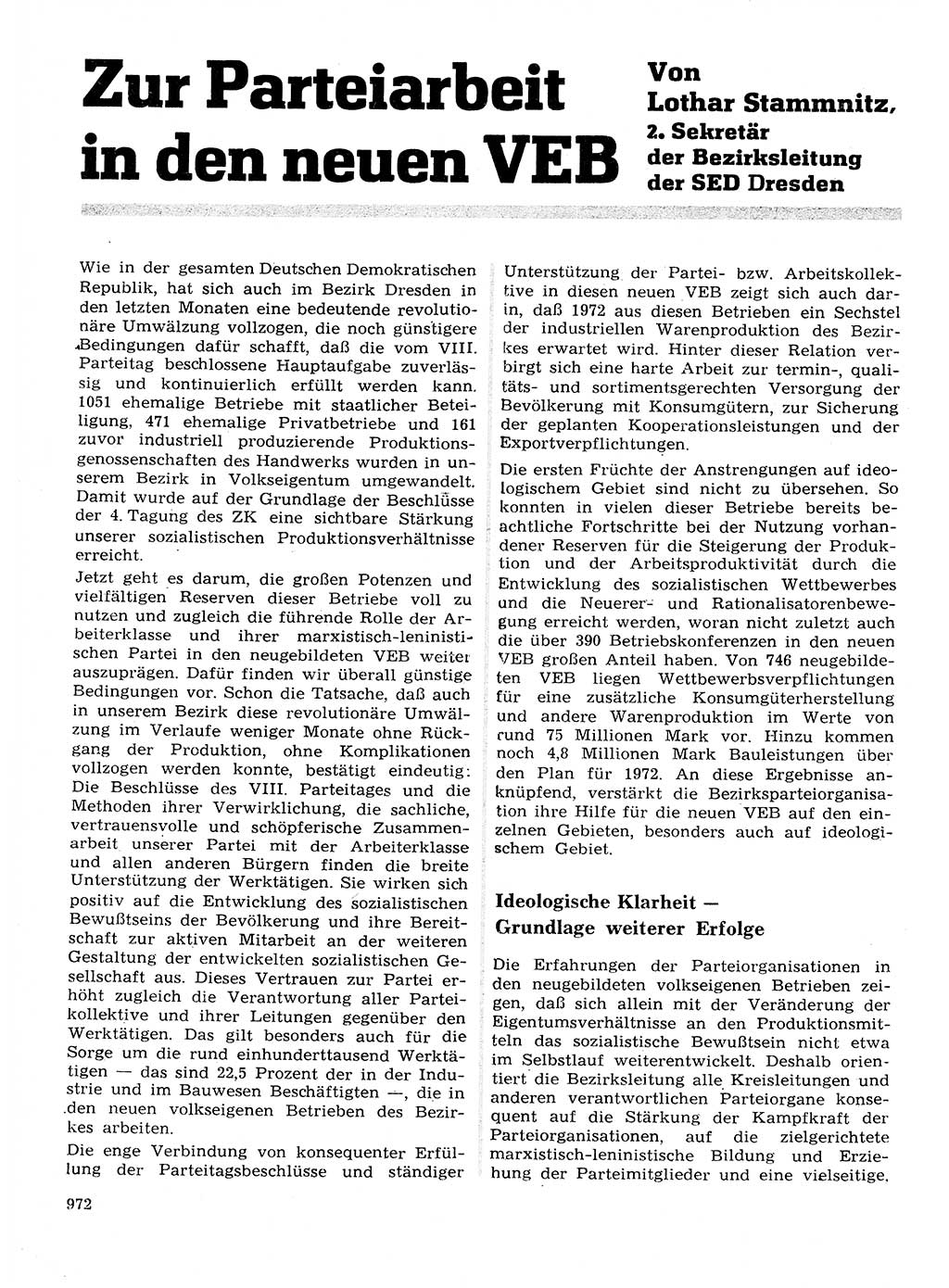 Neuer Weg (NW), Organ des Zentralkomitees (ZK) der SED (Sozialistische Einheitspartei Deutschlands) für Fragen des Parteilebens, 27. Jahrgang [Deutsche Demokratische Republik (DDR)] 1972, Seite 972 (NW ZK SED DDR 1972, S. 972)