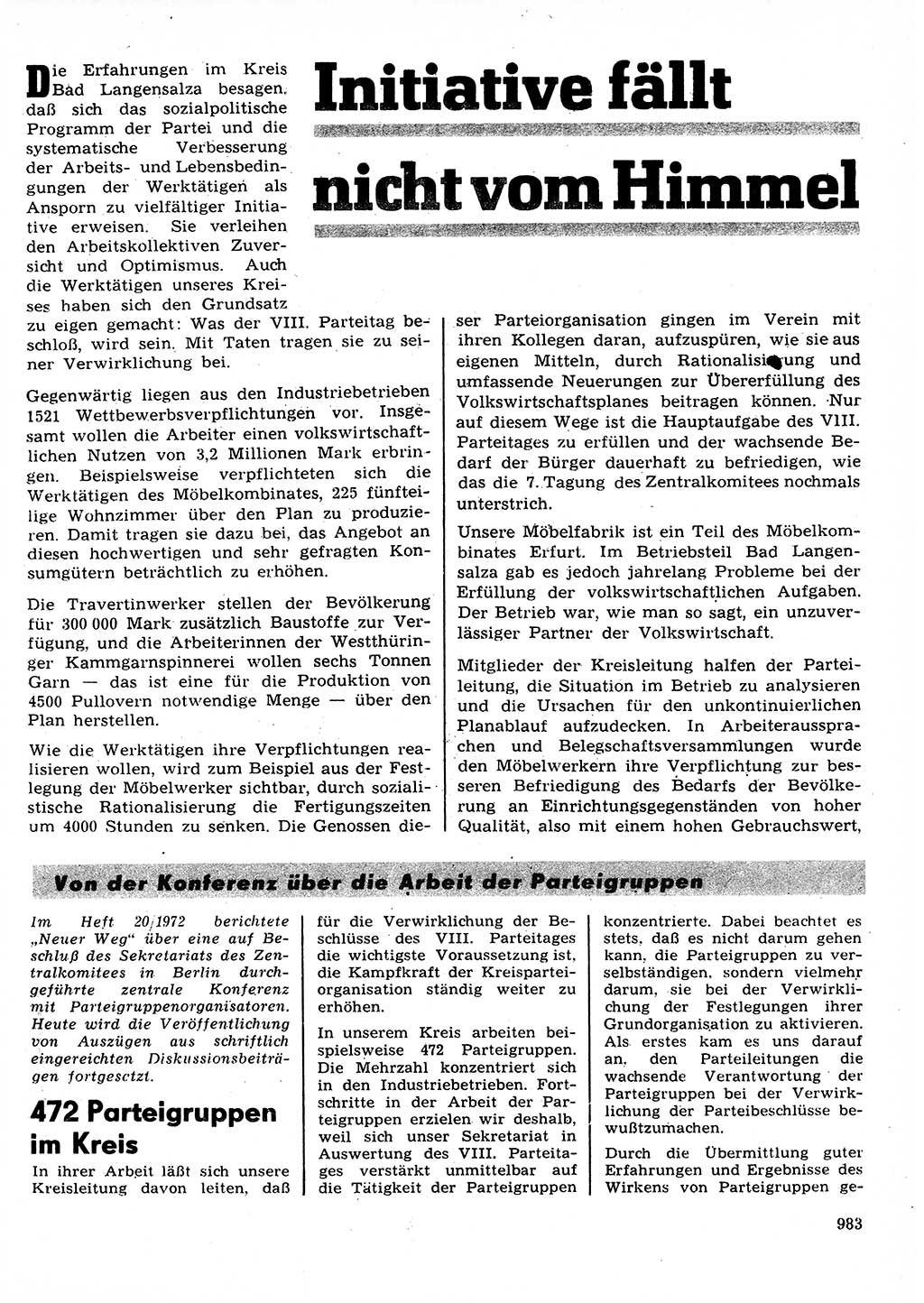 Neuer Weg (NW), Organ des Zentralkomitees (ZK) der SED (Sozialistische Einheitspartei Deutschlands) für Fragen des Parteilebens, 27. Jahrgang [Deutsche Demokratische Republik (DDR)] 1972, Seite 983 (NW ZK SED DDR 1972, S. 983)