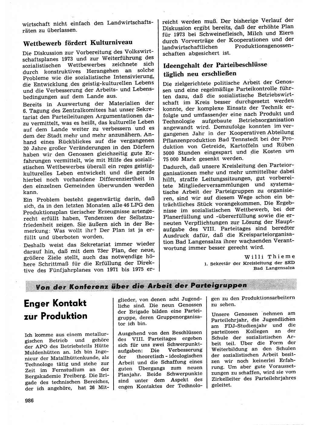 Neuer Weg (NW), Organ des Zentralkomitees (ZK) der SED (Sozialistische Einheitspartei Deutschlands) für Fragen des Parteilebens, 27. Jahrgang [Deutsche Demokratische Republik (DDR)] 1972, Seite 986 (NW ZK SED DDR 1972, S. 986)
