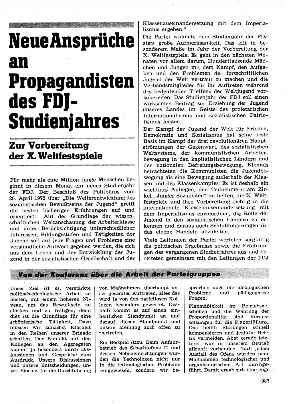 Neuer Weg (NW), Organ des Zentralkomitees (ZK) der SED (Sozialistische Einheitspartei Deutschlands) für Fragen des Parteilebens, 27. Jahrgang [Deutsche Demokratische Republik (DDR)] 1972, Seite 987 (NW ZK SED DDR 1972, S. 987)
