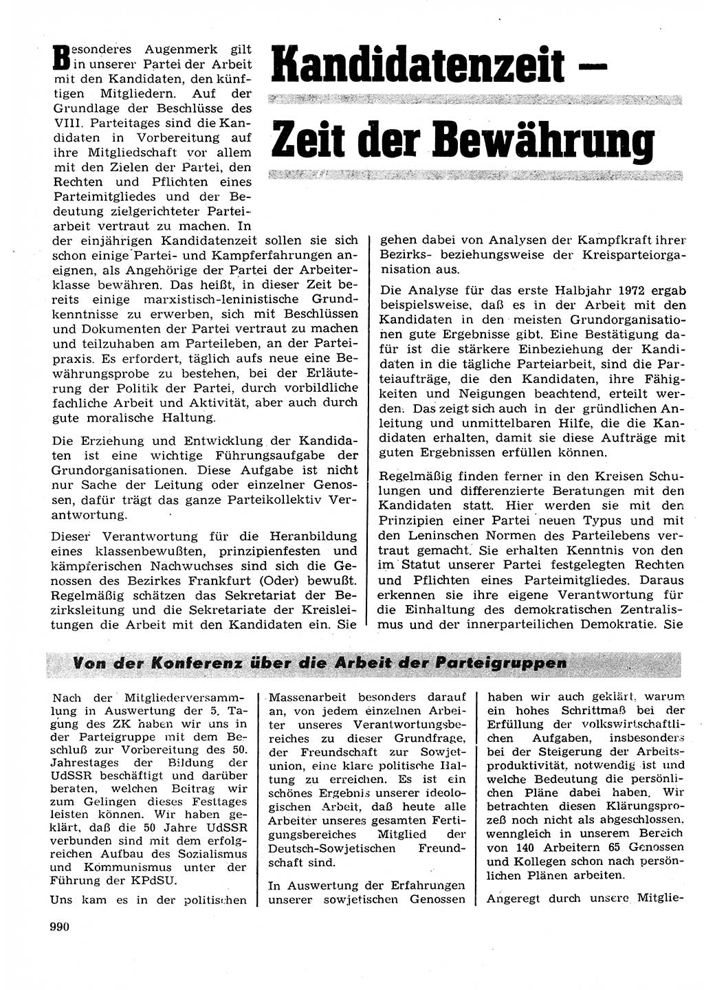 Neuer Weg (NW), Organ des Zentralkomitees (ZK) der SED (Sozialistische Einheitspartei Deutschlands) für Fragen des Parteilebens, 27. Jahrgang [Deutsche Demokratische Republik (DDR)] 1972, Seite 990 (NW ZK SED DDR 1972, S. 990)