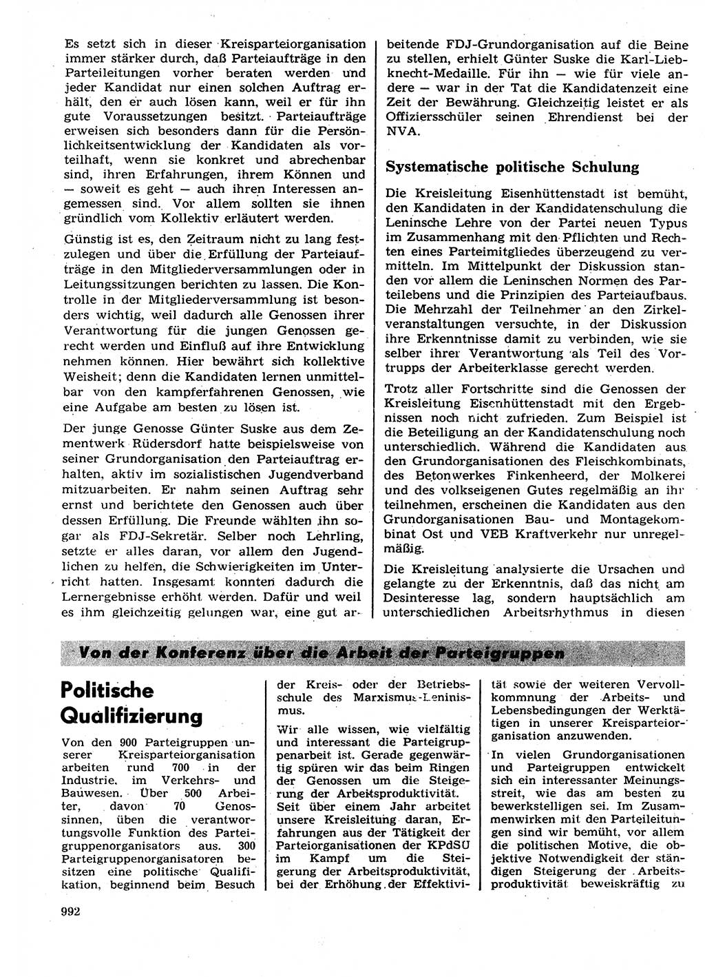 Neuer Weg (NW), Organ des Zentralkomitees (ZK) der SED (Sozialistische Einheitspartei Deutschlands) für Fragen des Parteilebens, 27. Jahrgang [Deutsche Demokratische Republik (DDR)] 1972, Seite 992 (NW ZK SED DDR 1972, S. 992)