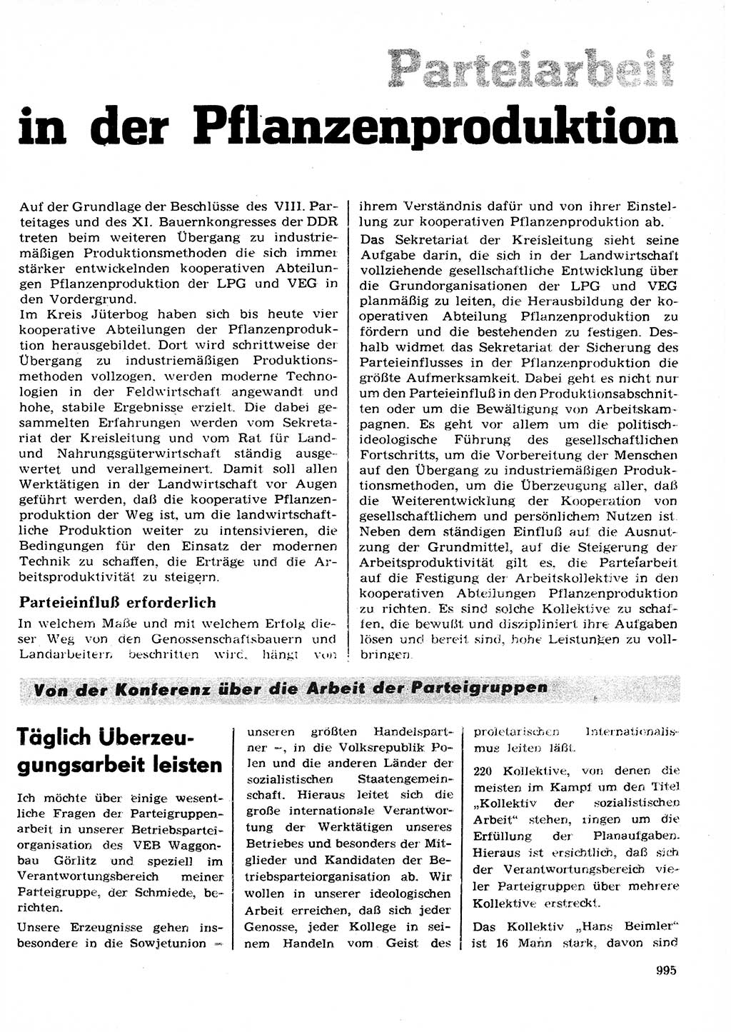 Neuer Weg (NW), Organ des Zentralkomitees (ZK) der SED (Sozialistische Einheitspartei Deutschlands) für Fragen des Parteilebens, 27. Jahrgang [Deutsche Demokratische Republik (DDR)] 1972, Seite 995 (NW ZK SED DDR 1972, S. 995)