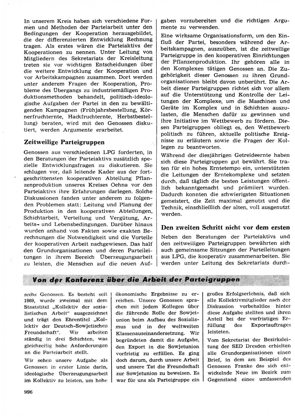 Neuer Weg (NW), Organ des Zentralkomitees (ZK) der SED (Sozialistische Einheitspartei Deutschlands) für Fragen des Parteilebens, 27. Jahrgang [Deutsche Demokratische Republik (DDR)] 1972, Seite 996 (NW ZK SED DDR 1972, S. 996)
