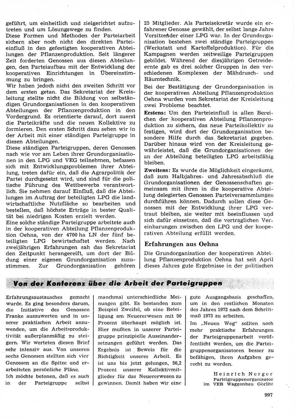 Neuer Weg (NW), Organ des Zentralkomitees (ZK) der SED (Sozialistische Einheitspartei Deutschlands) für Fragen des Parteilebens, 27. Jahrgang [Deutsche Demokratische Republik (DDR)] 1972, Seite 997 (NW ZK SED DDR 1972, S. 997)