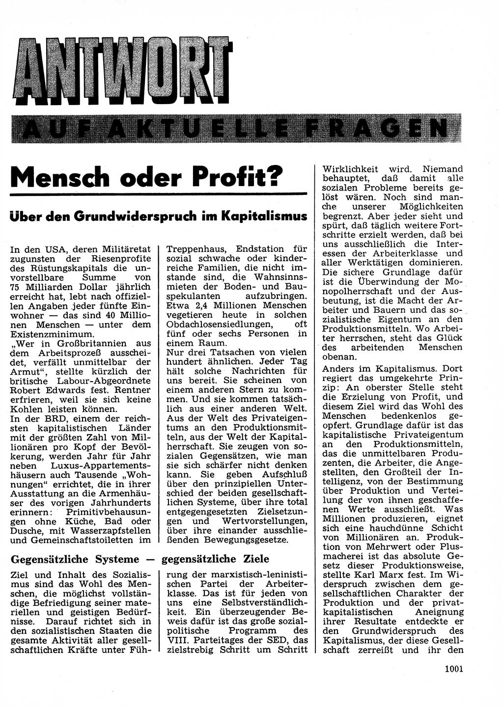 Neuer Weg (NW), Organ des Zentralkomitees (ZK) der SED (Sozialistische Einheitspartei Deutschlands) fÃ¼r Fragen des Parteilebens, 27. Jahrgang [Deutsche Demokratische Republik (DDR)] 1972, Seite 1001 (NW ZK SED DDR 1972, S. 1001)