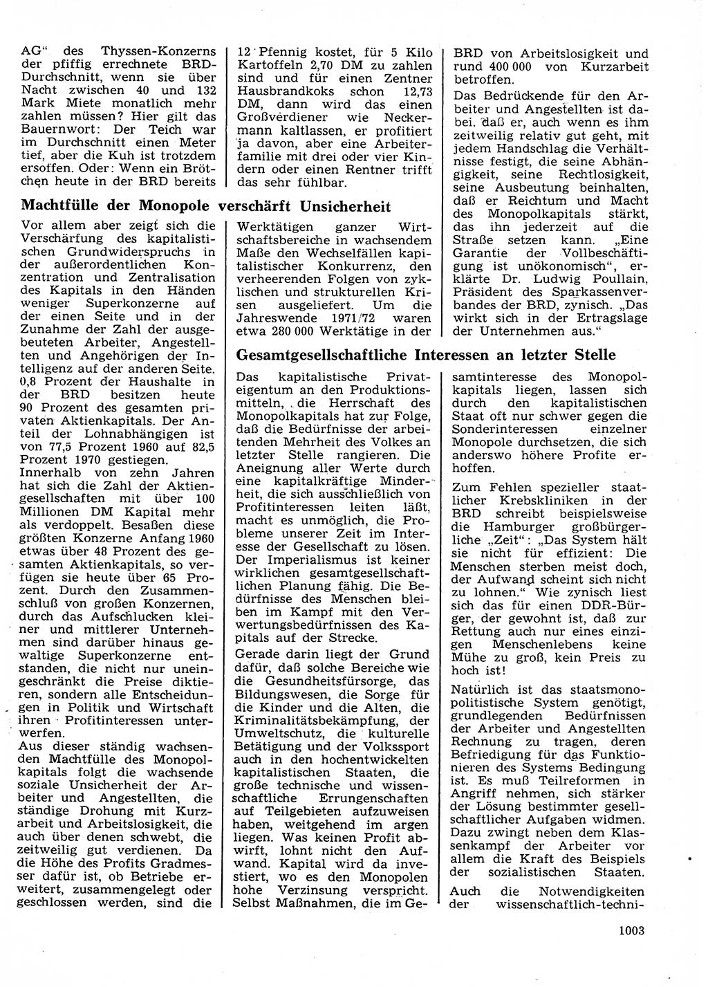 Neuer Weg (NW), Organ des Zentralkomitees (ZK) der SED (Sozialistische Einheitspartei Deutschlands) für Fragen des Parteilebens, 27. Jahrgang [Deutsche Demokratische Republik (DDR)] 1972, Seite 1003 (NW ZK SED DDR 1972, S. 1003)