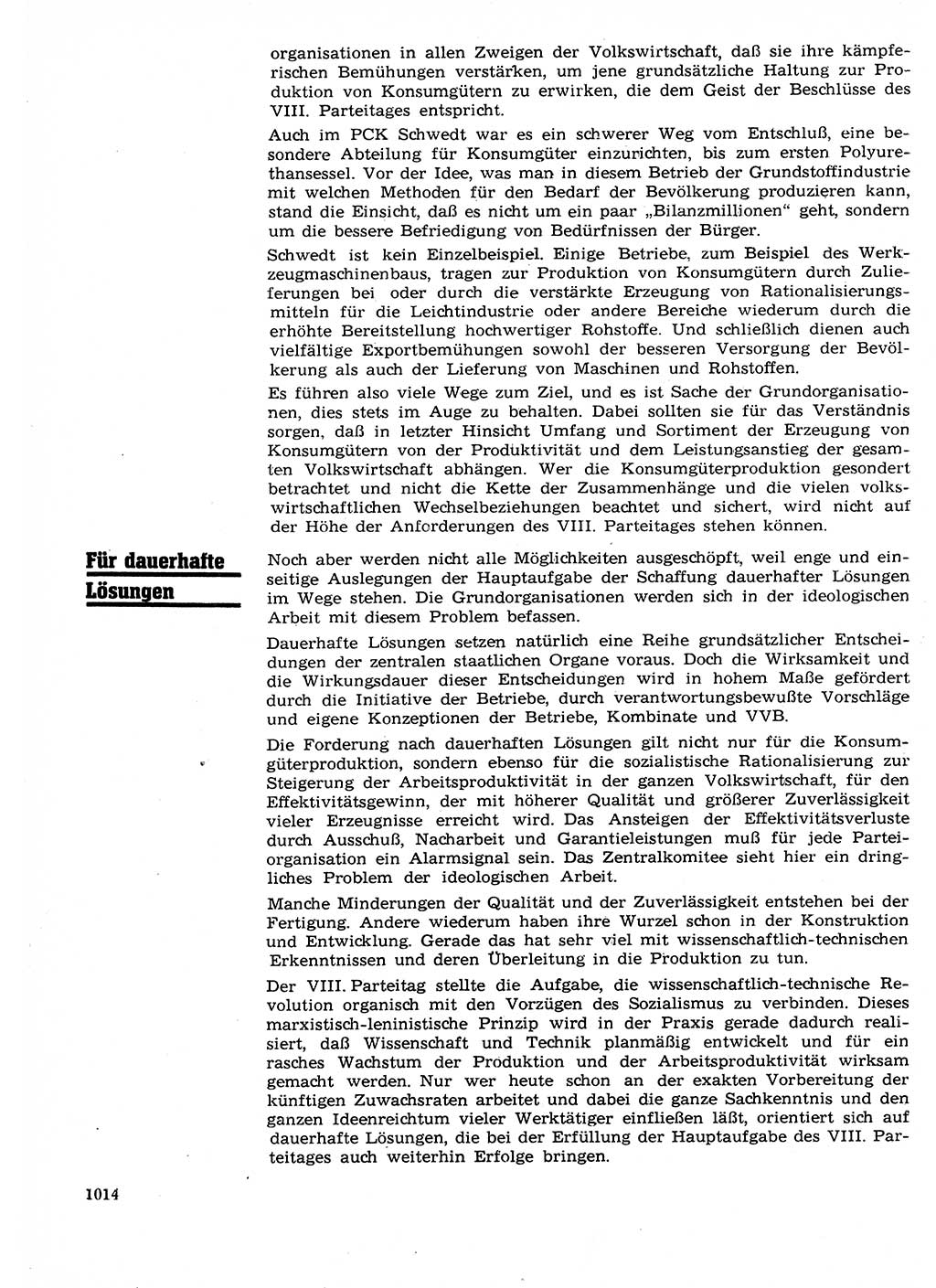 Neuer Weg (NW), Organ des Zentralkomitees (ZK) der SED (Sozialistische Einheitspartei Deutschlands) für Fragen des Parteilebens, 27. Jahrgang [Deutsche Demokratische Republik (DDR)] 1972, Seite 1014 (NW ZK SED DDR 1972, S. 1014)