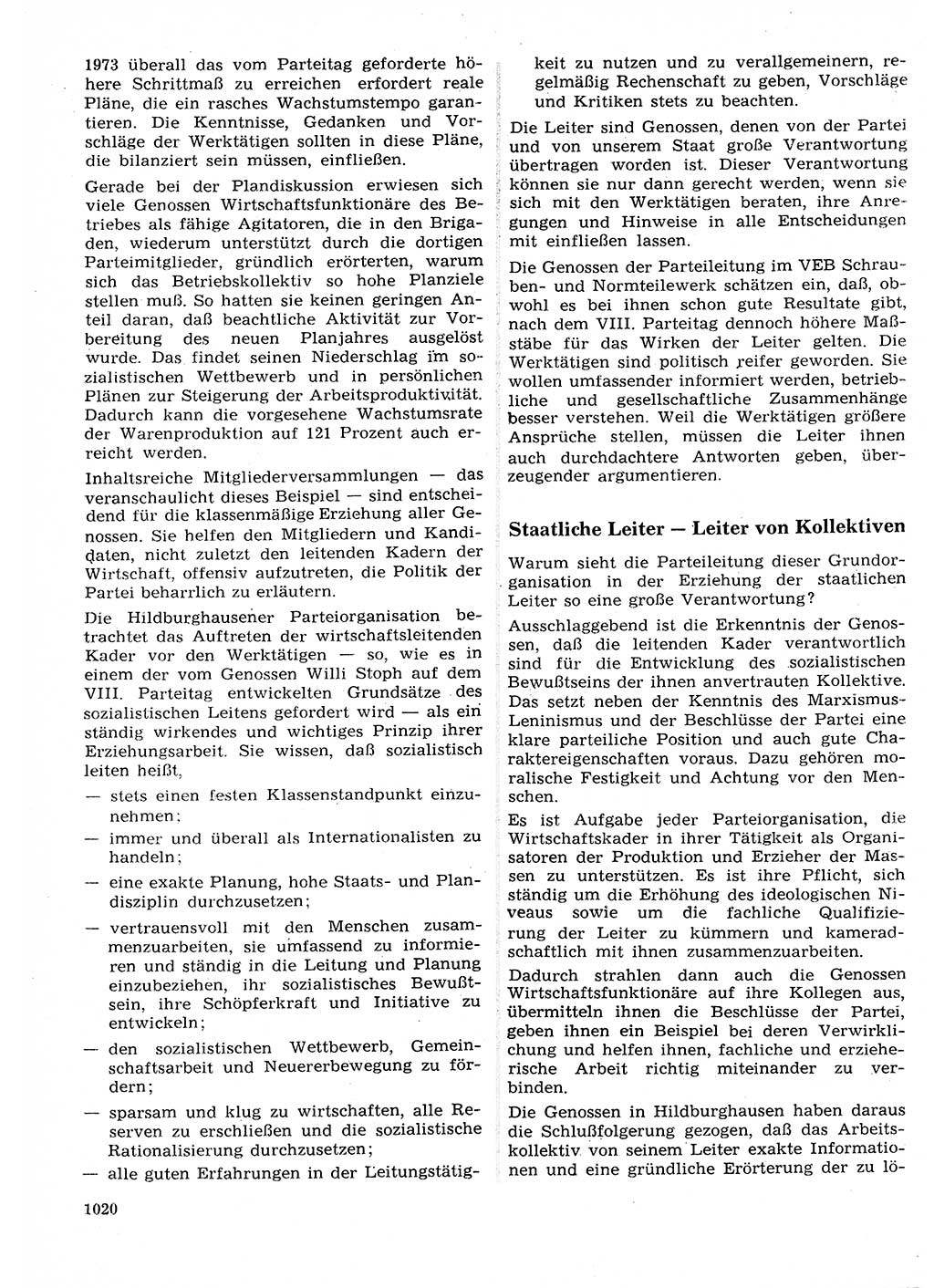 Neuer Weg (NW), Organ des Zentralkomitees (ZK) der SED (Sozialistische Einheitspartei Deutschlands) für Fragen des Parteilebens, 27. Jahrgang [Deutsche Demokratische Republik (DDR)] 1972, Seite 1020 (NW ZK SED DDR 1972, S. 1020)
