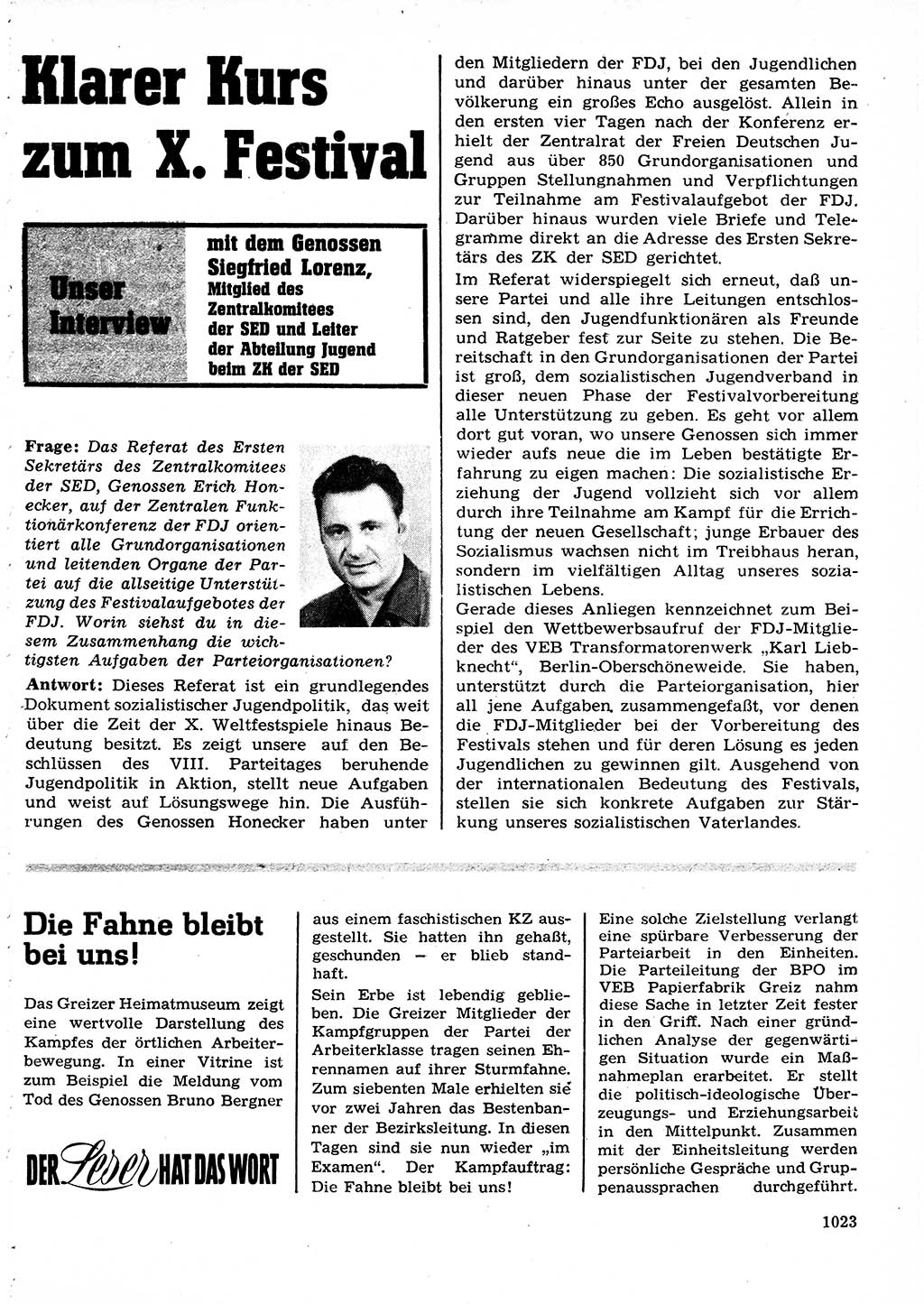 Neuer Weg (NW), Organ des Zentralkomitees (ZK) der SED (Sozialistische Einheitspartei Deutschlands) für Fragen des Parteilebens, 27. Jahrgang [Deutsche Demokratische Republik (DDR)] 1972, Seite 1023 (NW ZK SED DDR 1972, S. 1023)