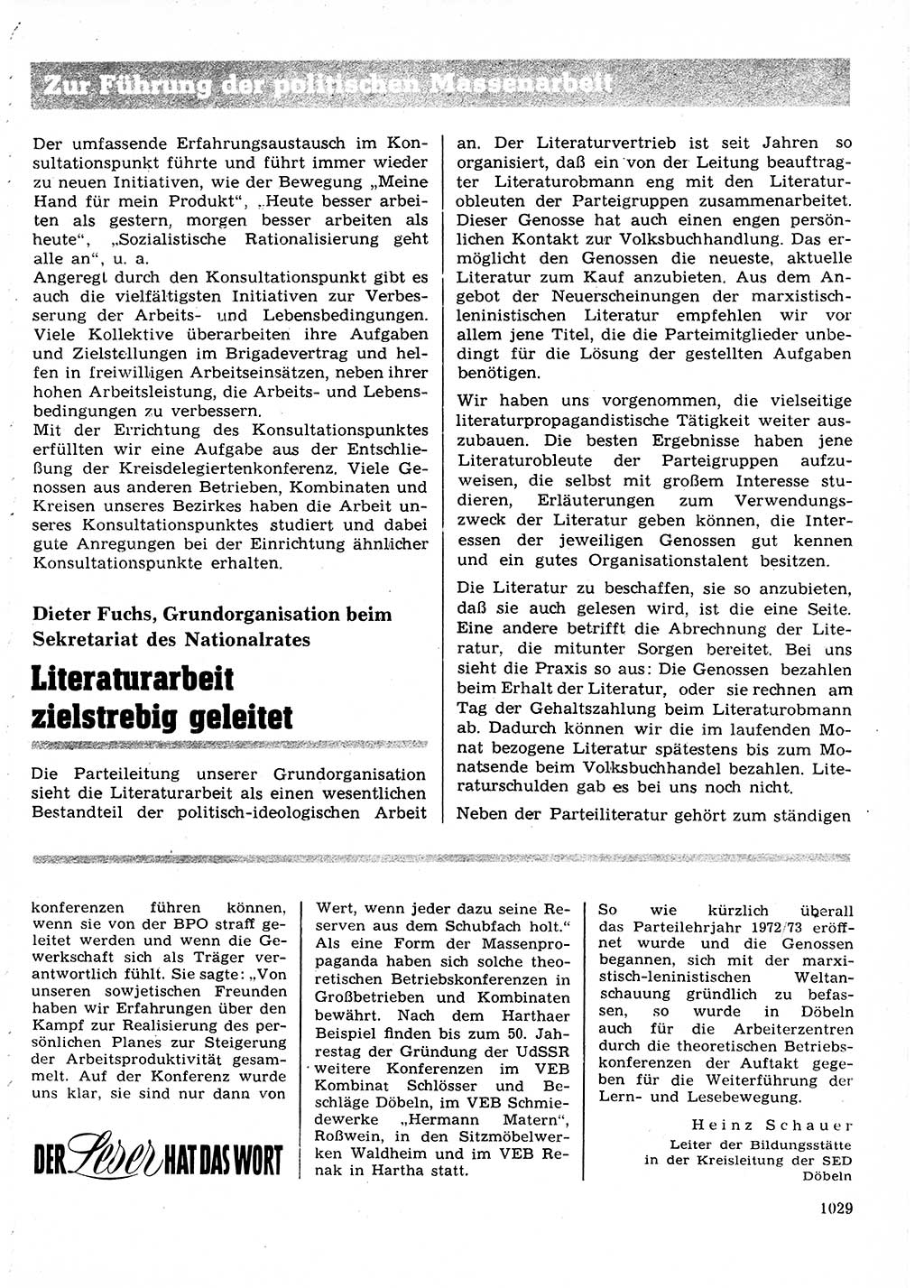 Neuer Weg (NW), Organ des Zentralkomitees (ZK) der SED (Sozialistische Einheitspartei Deutschlands) für Fragen des Parteilebens, 27. Jahrgang [Deutsche Demokratische Republik (DDR)] 1972, Seite 1029 (NW ZK SED DDR 1972, S. 1029)