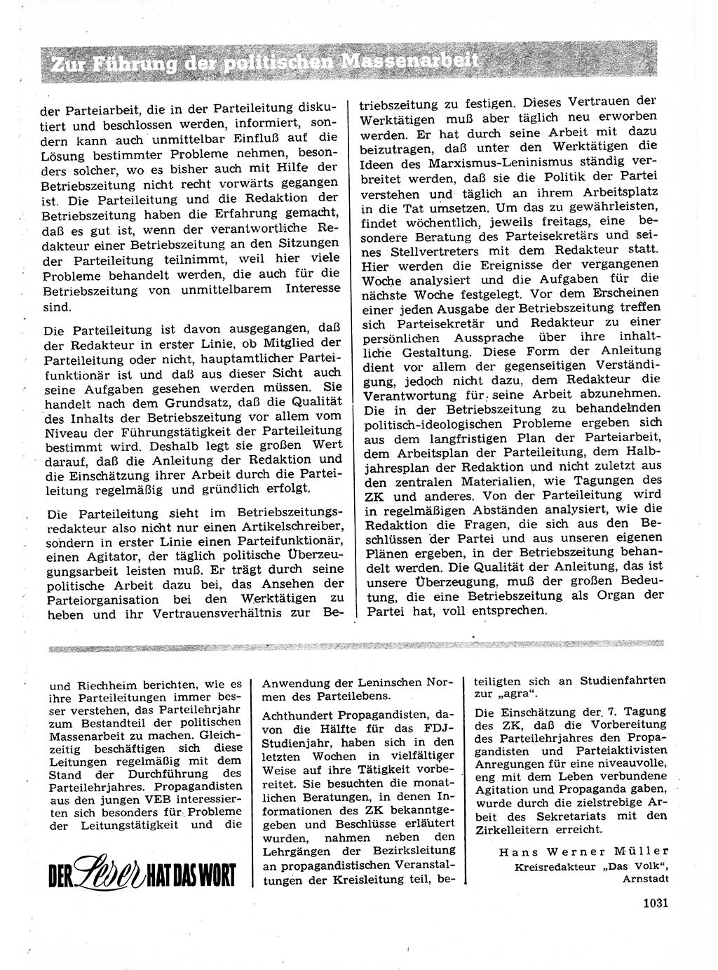 Neuer Weg (NW), Organ des Zentralkomitees (ZK) der SED (Sozialistische Einheitspartei Deutschlands) für Fragen des Parteilebens, 27. Jahrgang [Deutsche Demokratische Republik (DDR)] 1972, Seite 1031 (NW ZK SED DDR 1972, S. 1031)