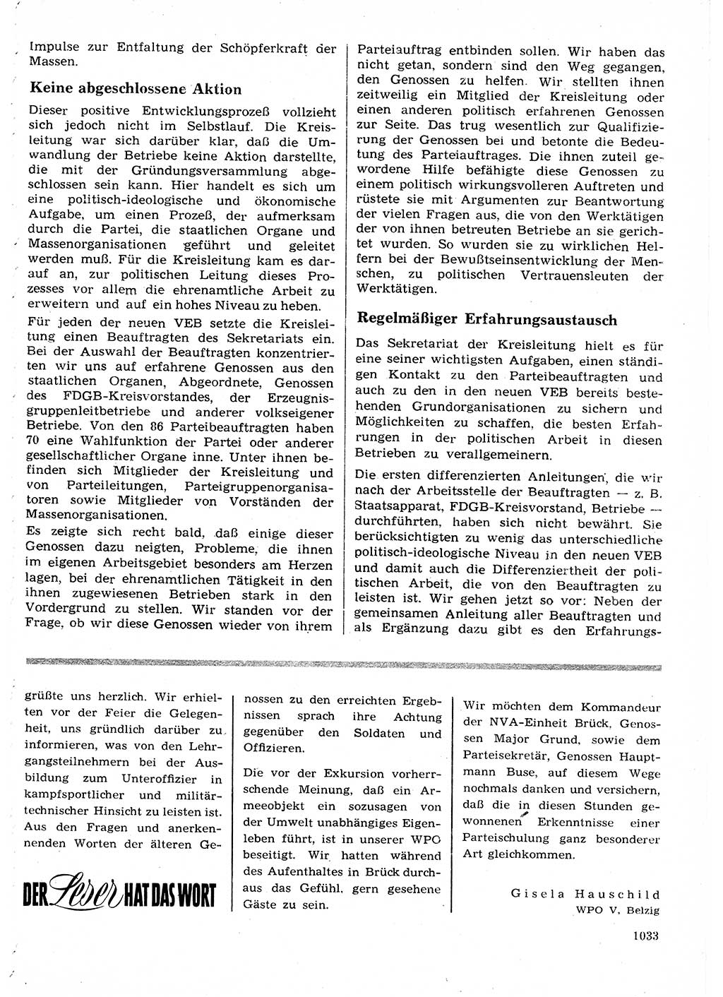 Neuer Weg (NW), Organ des Zentralkomitees (ZK) der SED (Sozialistische Einheitspartei Deutschlands) für Fragen des Parteilebens, 27. Jahrgang [Deutsche Demokratische Republik (DDR)] 1972, Seite 1033 (NW ZK SED DDR 1972, S. 1033)