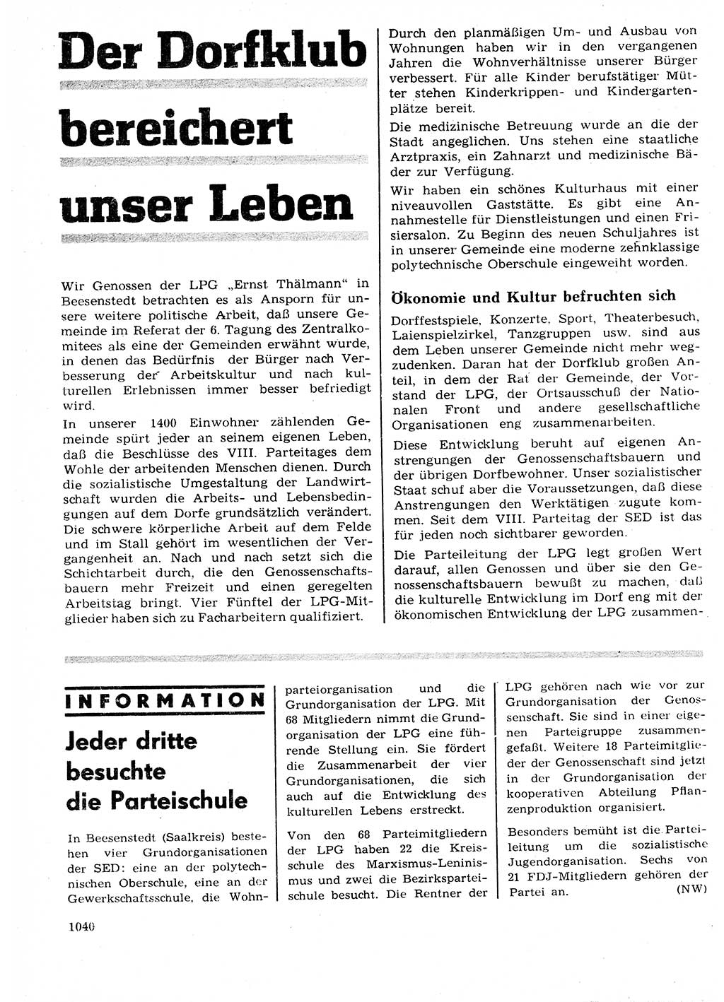 Neuer Weg (NW), Organ des Zentralkomitees (ZK) der SED (Sozialistische Einheitspartei Deutschlands) für Fragen des Parteilebens, 27. Jahrgang [Deutsche Demokratische Republik (DDR)] 1972, Seite 1040 (NW ZK SED DDR 1972, S. 1040)