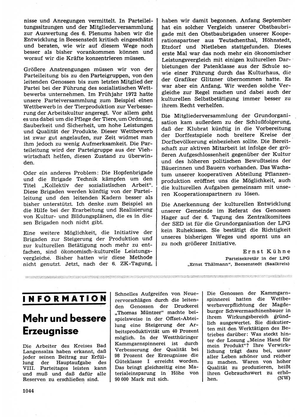 Neuer Weg (NW), Organ des Zentralkomitees (ZK) der SED (Sozialistische Einheitspartei Deutschlands) für Fragen des Parteilebens, 27. Jahrgang [Deutsche Demokratische Republik (DDR)] 1972, Seite 1044 (NW ZK SED DDR 1972, S. 1044)