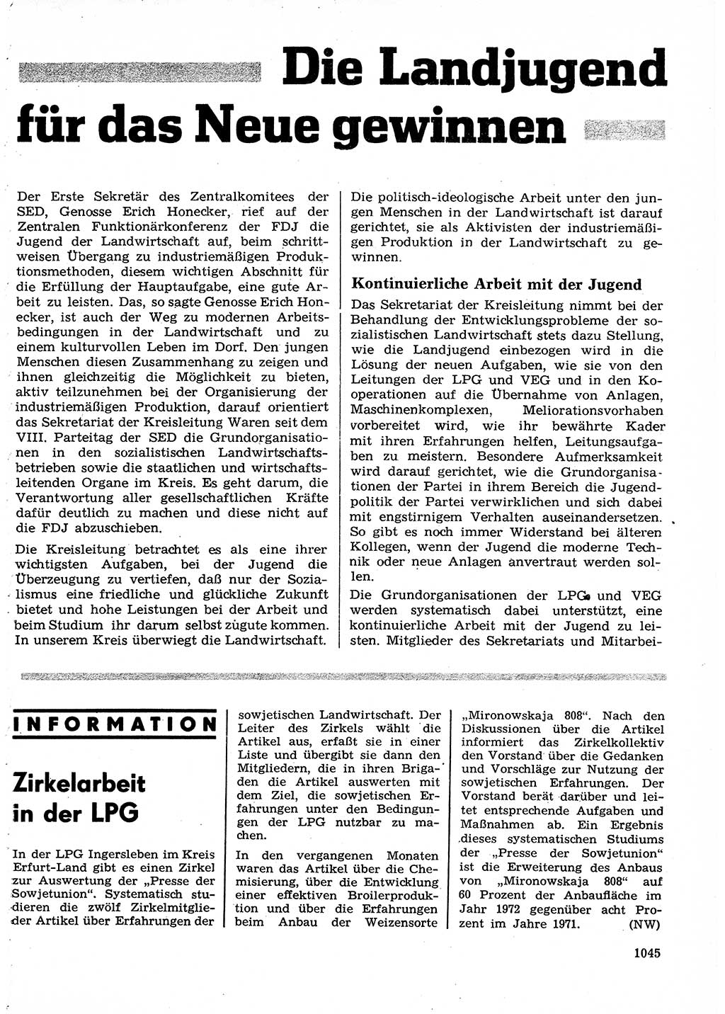 Neuer Weg (NW), Organ des Zentralkomitees (ZK) der SED (Sozialistische Einheitspartei Deutschlands) für Fragen des Parteilebens, 27. Jahrgang [Deutsche Demokratische Republik (DDR)] 1972, Seite 1045 (NW ZK SED DDR 1972, S. 1045)
