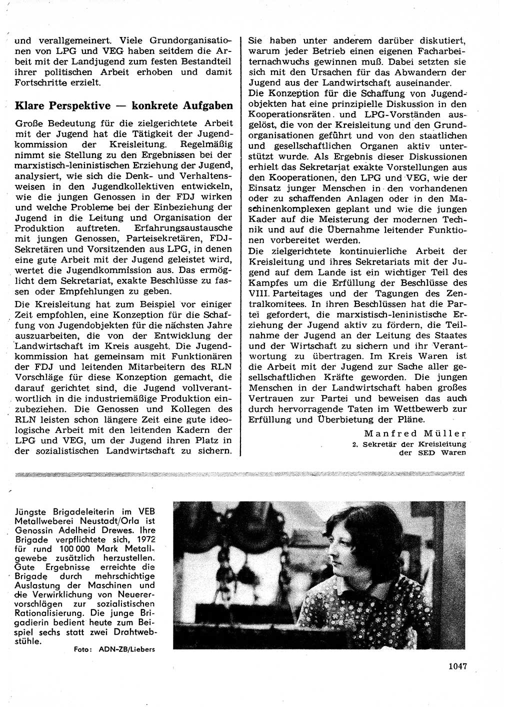 Neuer Weg (NW), Organ des Zentralkomitees (ZK) der SED (Sozialistische Einheitspartei Deutschlands) für Fragen des Parteilebens, 27. Jahrgang [Deutsche Demokratische Republik (DDR)] 1972, Seite 1047 (NW ZK SED DDR 1972, S. 1047)