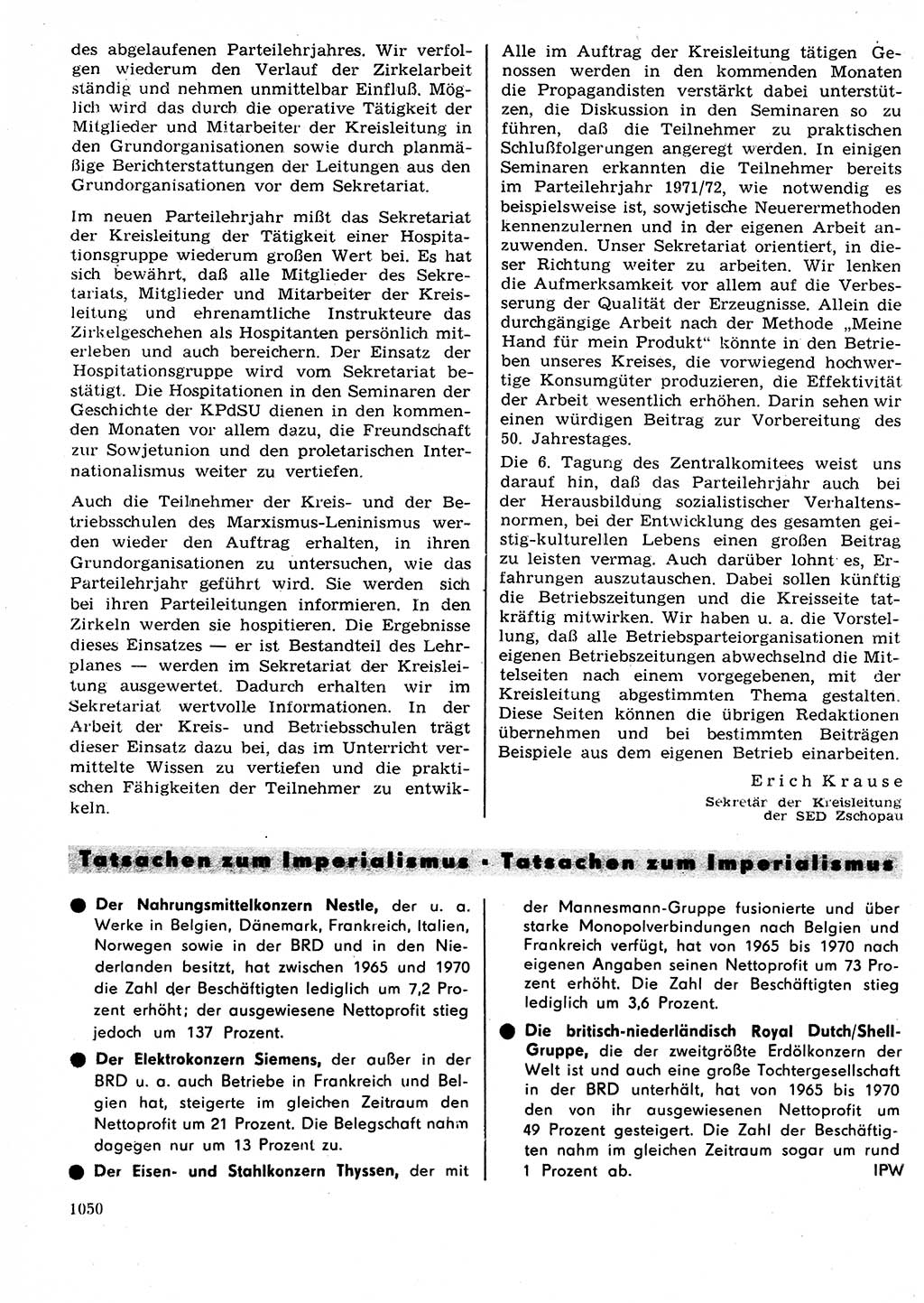 Neuer Weg (NW), Organ des Zentralkomitees (ZK) der SED (Sozialistische Einheitspartei Deutschlands) für Fragen des Parteilebens, 27. Jahrgang [Deutsche Demokratische Republik (DDR)] 1972, Seite 1050 (NW ZK SED DDR 1972, S. 1050)