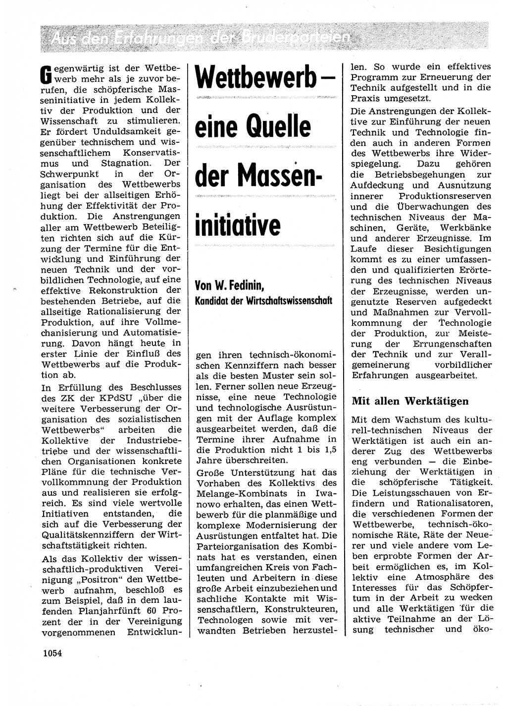 Neuer Weg (NW), Organ des Zentralkomitees (ZK) der SED (Sozialistische Einheitspartei Deutschlands) für Fragen des Parteilebens, 27. Jahrgang [Deutsche Demokratische Republik (DDR)] 1972, Seite 1054 (NW ZK SED DDR 1972, S. 1054)