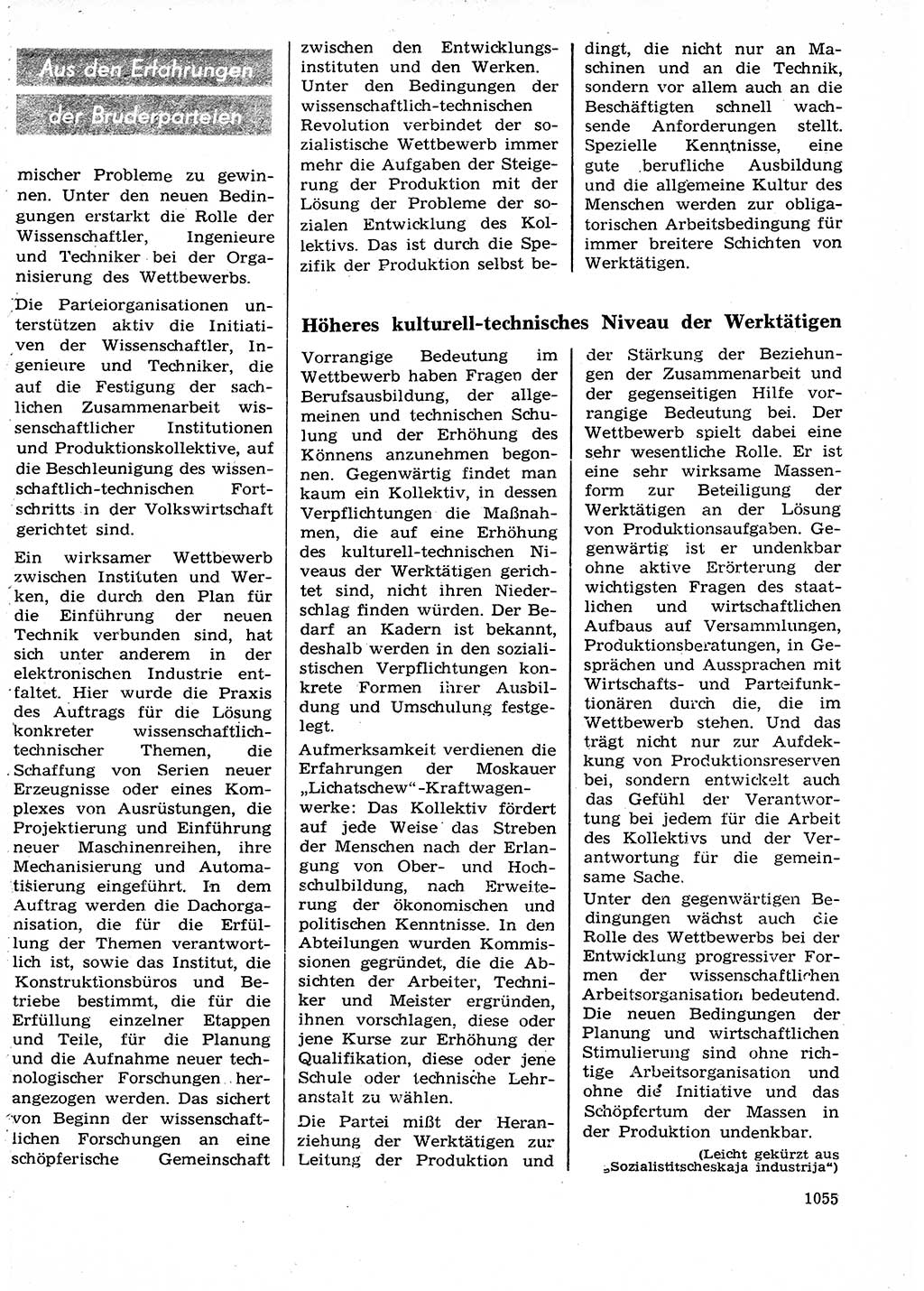 Neuer Weg (NW), Organ des Zentralkomitees (ZK) der SED (Sozialistische Einheitspartei Deutschlands) für Fragen des Parteilebens, 27. Jahrgang [Deutsche Demokratische Republik (DDR)] 1972, Seite 1055 (NW ZK SED DDR 1972, S. 1055)