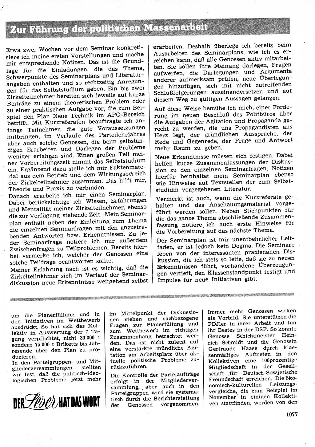 Neuer Weg (NW), Organ des Zentralkomitees (ZK) der SED (Sozialistische Einheitspartei Deutschlands) für Fragen des Parteilebens, 27. Jahrgang [Deutsche Demokratische Republik (DDR)] 1972, Seite 1077 (NW ZK SED DDR 1972, S. 1077)