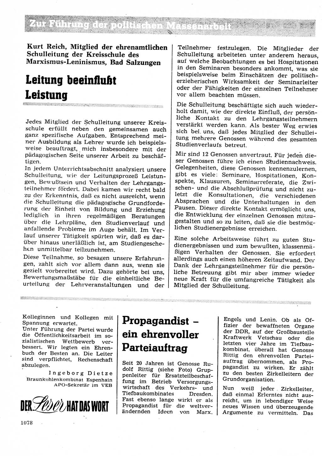 Neuer Weg (NW), Organ des Zentralkomitees (ZK) der SED (Sozialistische Einheitspartei Deutschlands) für Fragen des Parteilebens, 27. Jahrgang [Deutsche Demokratische Republik (DDR)] 1972, Seite 1078 (NW ZK SED DDR 1972, S. 1078)