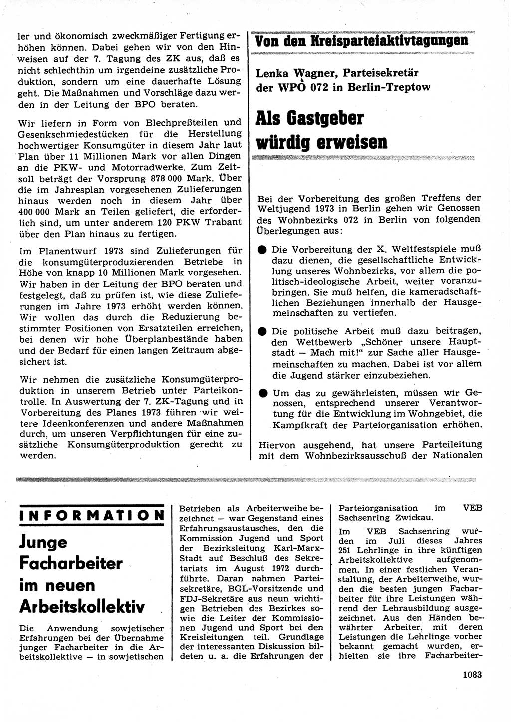 Neuer Weg (NW), Organ des Zentralkomitees (ZK) der SED (Sozialistische Einheitspartei Deutschlands) für Fragen des Parteilebens, 27. Jahrgang [Deutsche Demokratische Republik (DDR)] 1972, Seite 1083 (NW ZK SED DDR 1972, S. 1083)