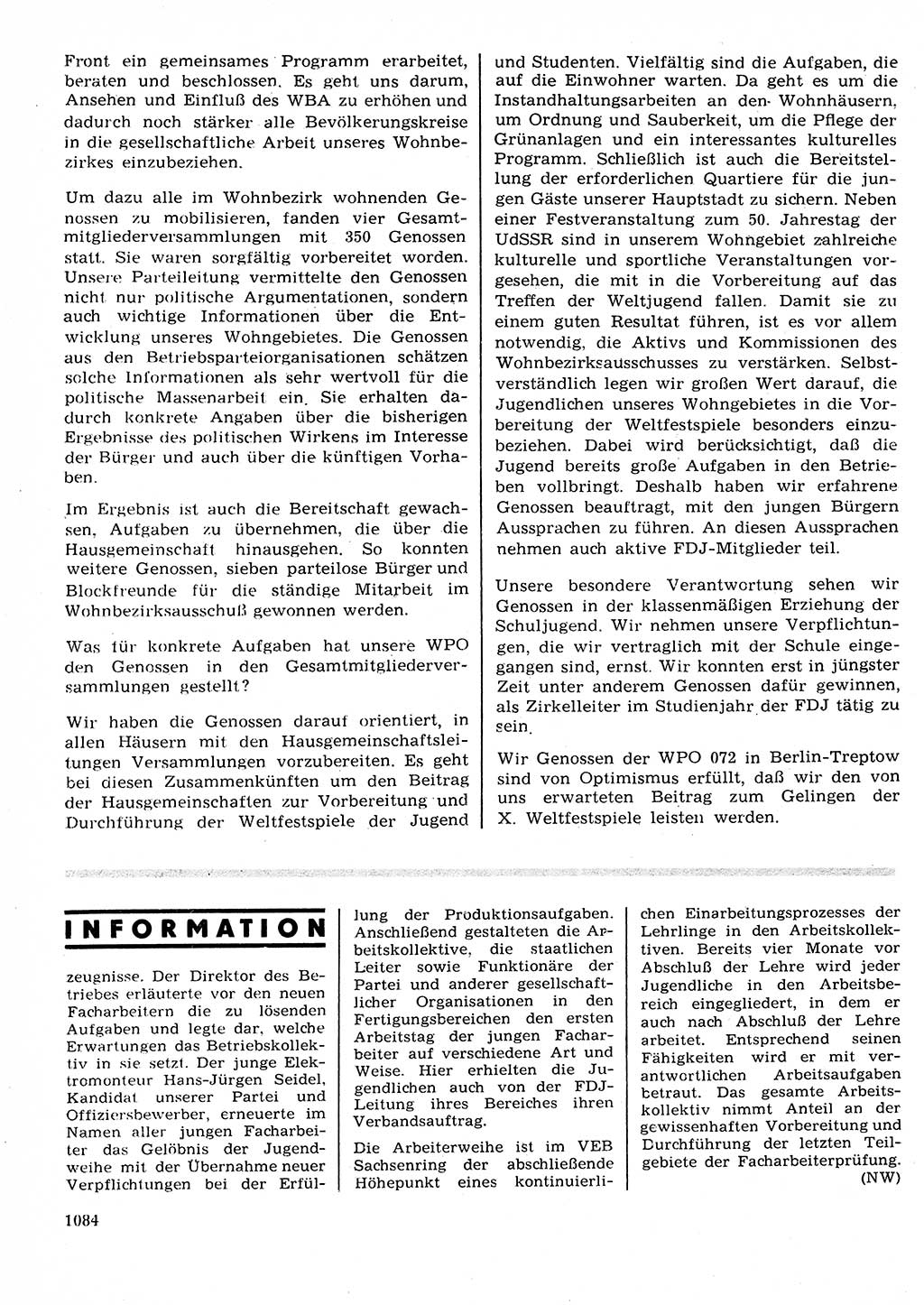 Neuer Weg (NW), Organ des Zentralkomitees (ZK) der SED (Sozialistische Einheitspartei Deutschlands) für Fragen des Parteilebens, 27. Jahrgang [Deutsche Demokratische Republik (DDR)] 1972, Seite 1084 (NW ZK SED DDR 1972, S. 1084)