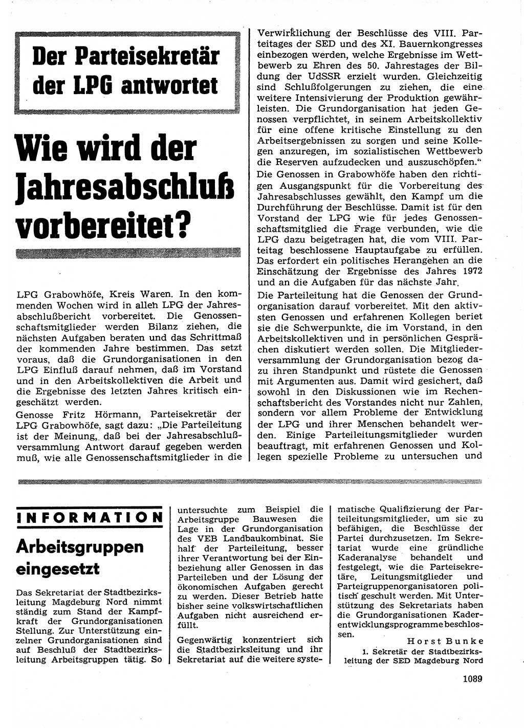 Neuer Weg (NW), Organ des Zentralkomitees (ZK) der SED (Sozialistische Einheitspartei Deutschlands) für Fragen des Parteilebens, 27. Jahrgang [Deutsche Demokratische Republik (DDR)] 1972, Seite 1089 (NW ZK SED DDR 1972, S. 1089)