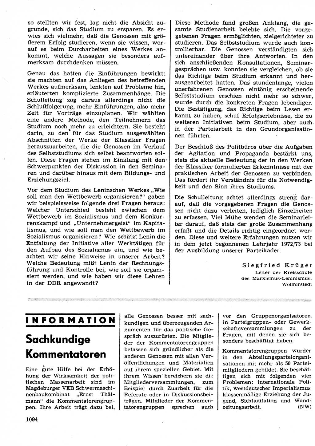 Neuer Weg (NW), Organ des Zentralkomitees (ZK) der SED (Sozialistische Einheitspartei Deutschlands) für Fragen des Parteilebens, 27. Jahrgang [Deutsche Demokratische Republik (DDR)] 1972, Seite 1094 (NW ZK SED DDR 1972, S. 1094)