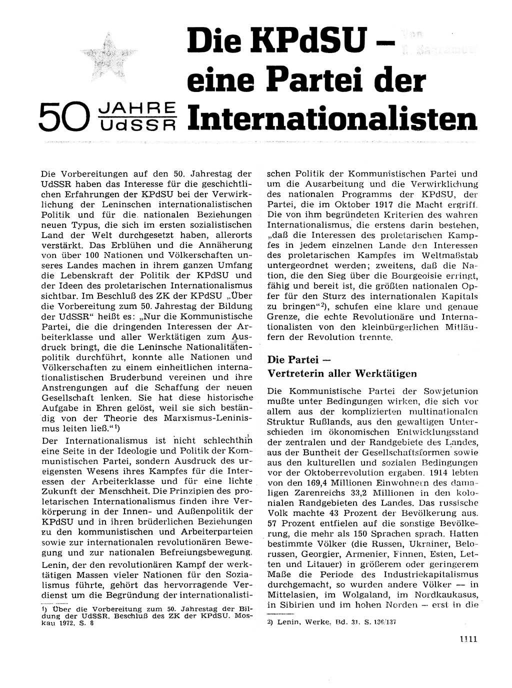 Neuer Weg (NW), Organ des Zentralkomitees (ZK) der SED (Sozialistische Einheitspartei Deutschlands) für Fragen des Parteilebens, 27. Jahrgang [Deutsche Demokratische Republik (DDR)] 1972, Seite 1111 (NW ZK SED DDR 1972, S. 1111)