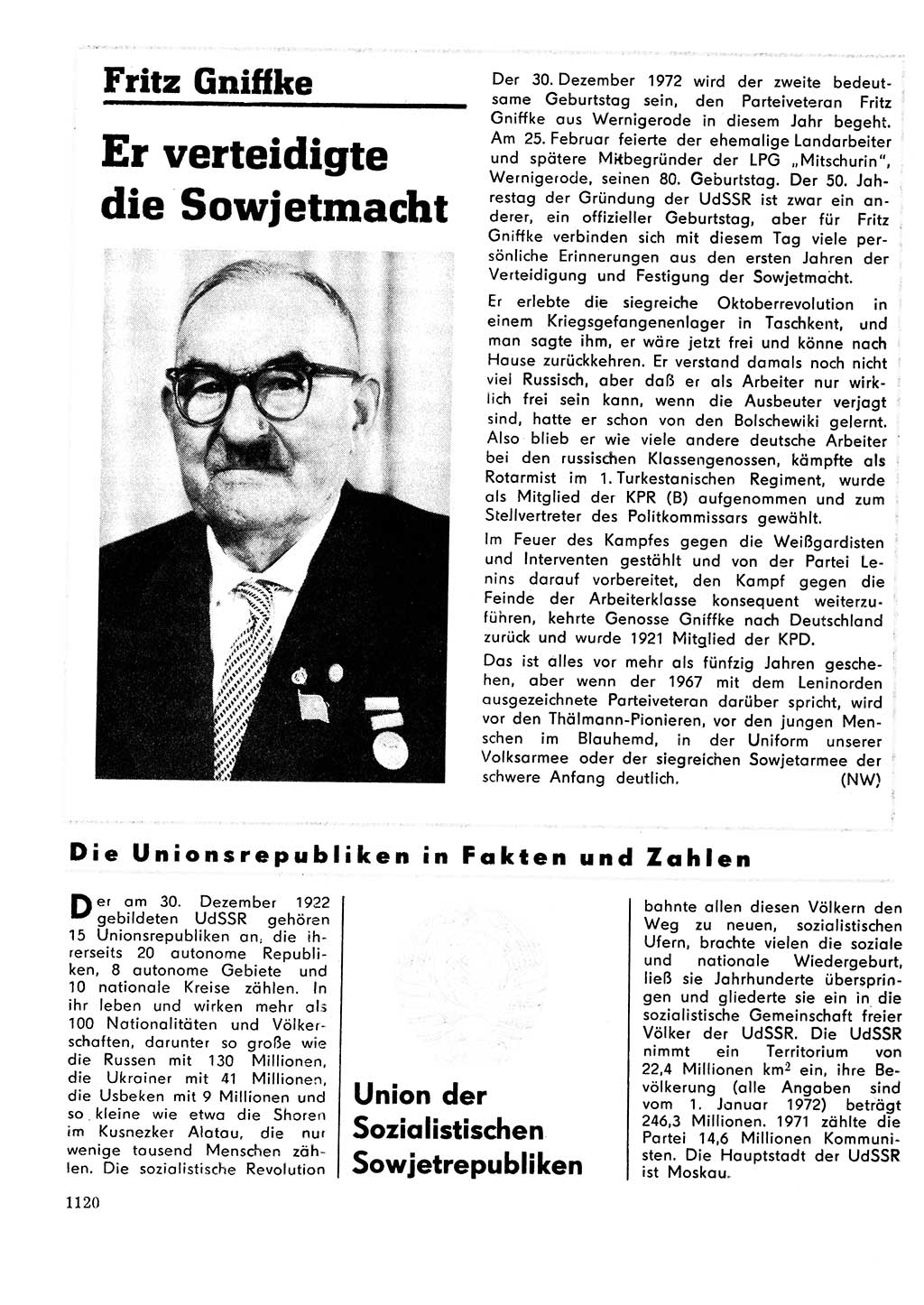 Neuer Weg (NW), Organ des Zentralkomitees (ZK) der SED (Sozialistische Einheitspartei Deutschlands) für Fragen des Parteilebens, 27. Jahrgang [Deutsche Demokratische Republik (DDR)] 1972, Seite 1120 (NW ZK SED DDR 1972, S. 1120)