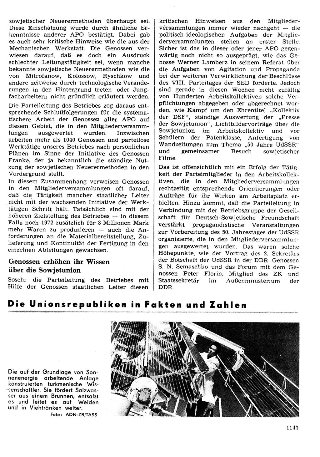 Neuer Weg (NW), Organ des Zentralkomitees (ZK) der SED (Sozialistische Einheitspartei Deutschlands) für Fragen des Parteilebens, 27. Jahrgang [Deutsche Demokratische Republik (DDR)] 1972, Seite 1143 (NW ZK SED DDR 1972, S. 1143)