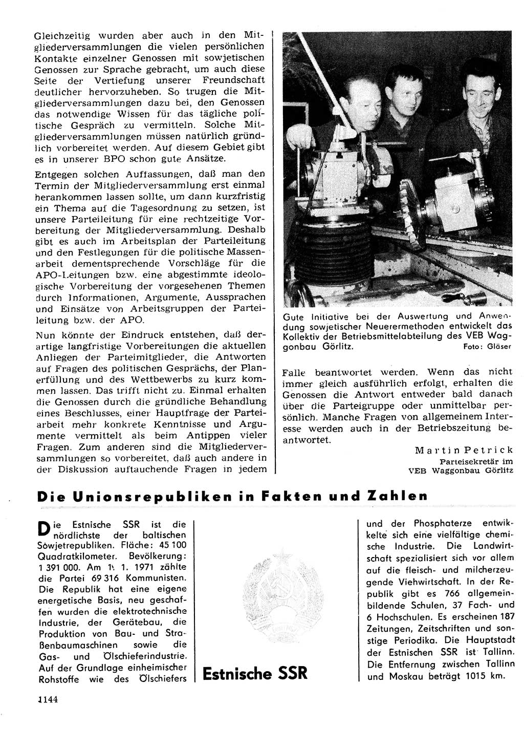 Neuer Weg (NW), Organ des Zentralkomitees (ZK) der SED (Sozialistische Einheitspartei Deutschlands) für Fragen des Parteilebens, 27. Jahrgang [Deutsche Demokratische Republik (DDR)] 1972, Seite 1144 (NW ZK SED DDR 1972, S. 1144)