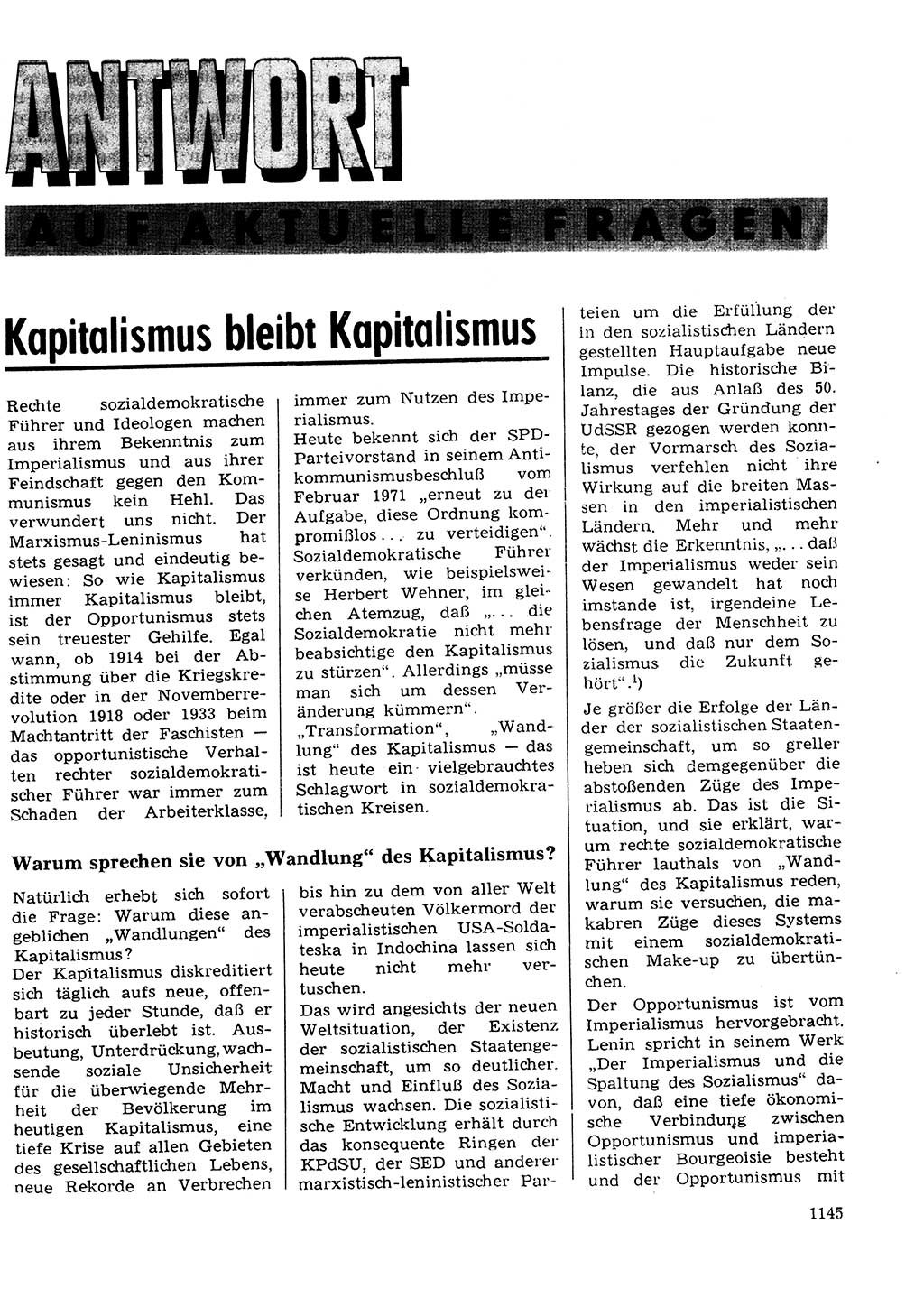 Neuer Weg (NW), Organ des Zentralkomitees (ZK) der SED (Sozialistische Einheitspartei Deutschlands) für Fragen des Parteilebens, 27. Jahrgang [Deutsche Demokratische Republik (DDR)] 1972, Seite 1145 (NW ZK SED DDR 1972, S. 1145)