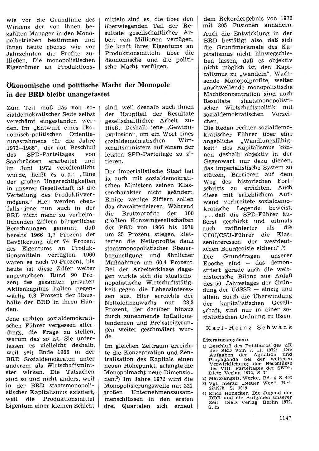 Neuer Weg (NW), Organ des Zentralkomitees (ZK) der SED (Sozialistische Einheitspartei Deutschlands) für Fragen des Parteilebens, 27. Jahrgang [Deutsche Demokratische Republik (DDR)] 1972, Seite 1147 (NW ZK SED DDR 1972, S. 1147)