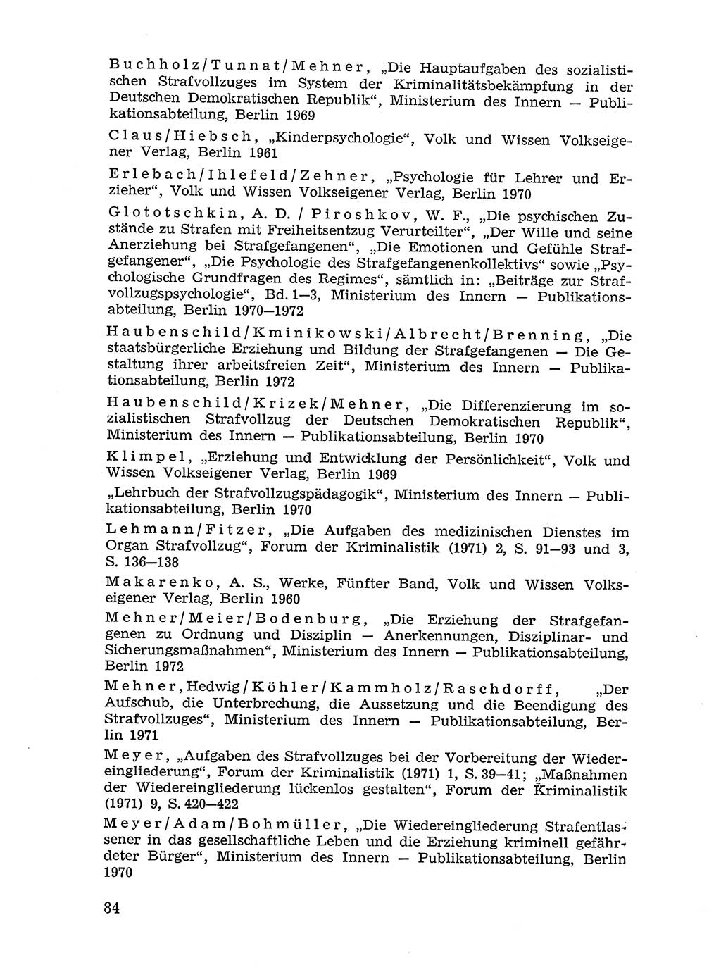 Sozialistischer Strafvollzug (SV) [Deutsche Demokratische Republik (DDR)] 1972, Seite 84 (Soz. SV DDR 1972, S. 84)