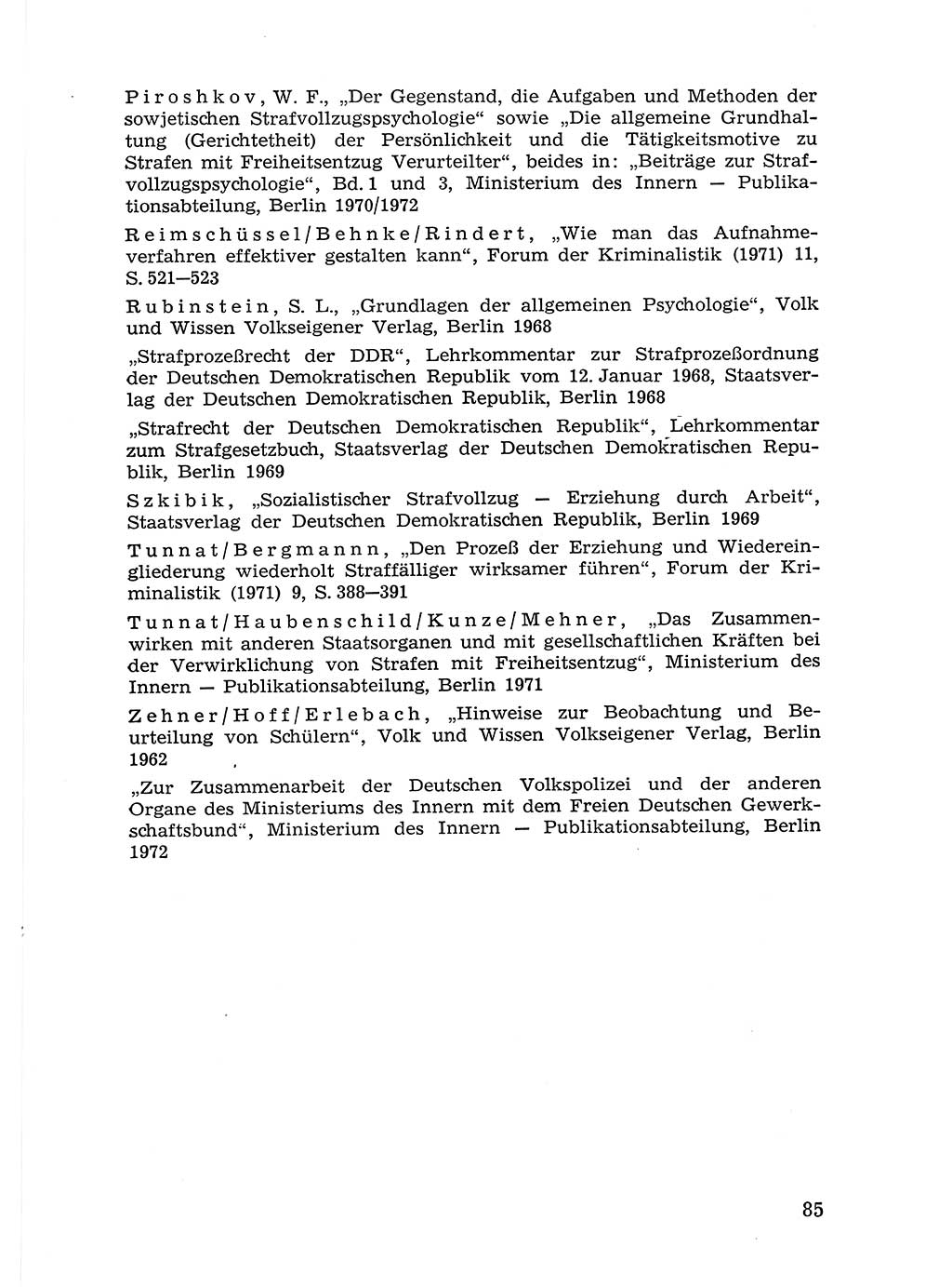 Sozialistischer Strafvollzug (SV) [Deutsche Demokratische Republik (DDR)] 1972, Seite 85 (Soz. SV DDR 1972, S. 85)