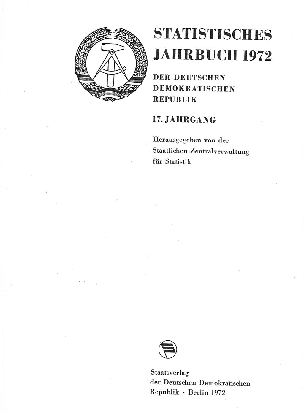 Statistisches Jahrbuch der Deutschen Demokratischen Republik (DDR) 1972, Seite 1 (Stat. Jb. DDR 1972, S. 1)