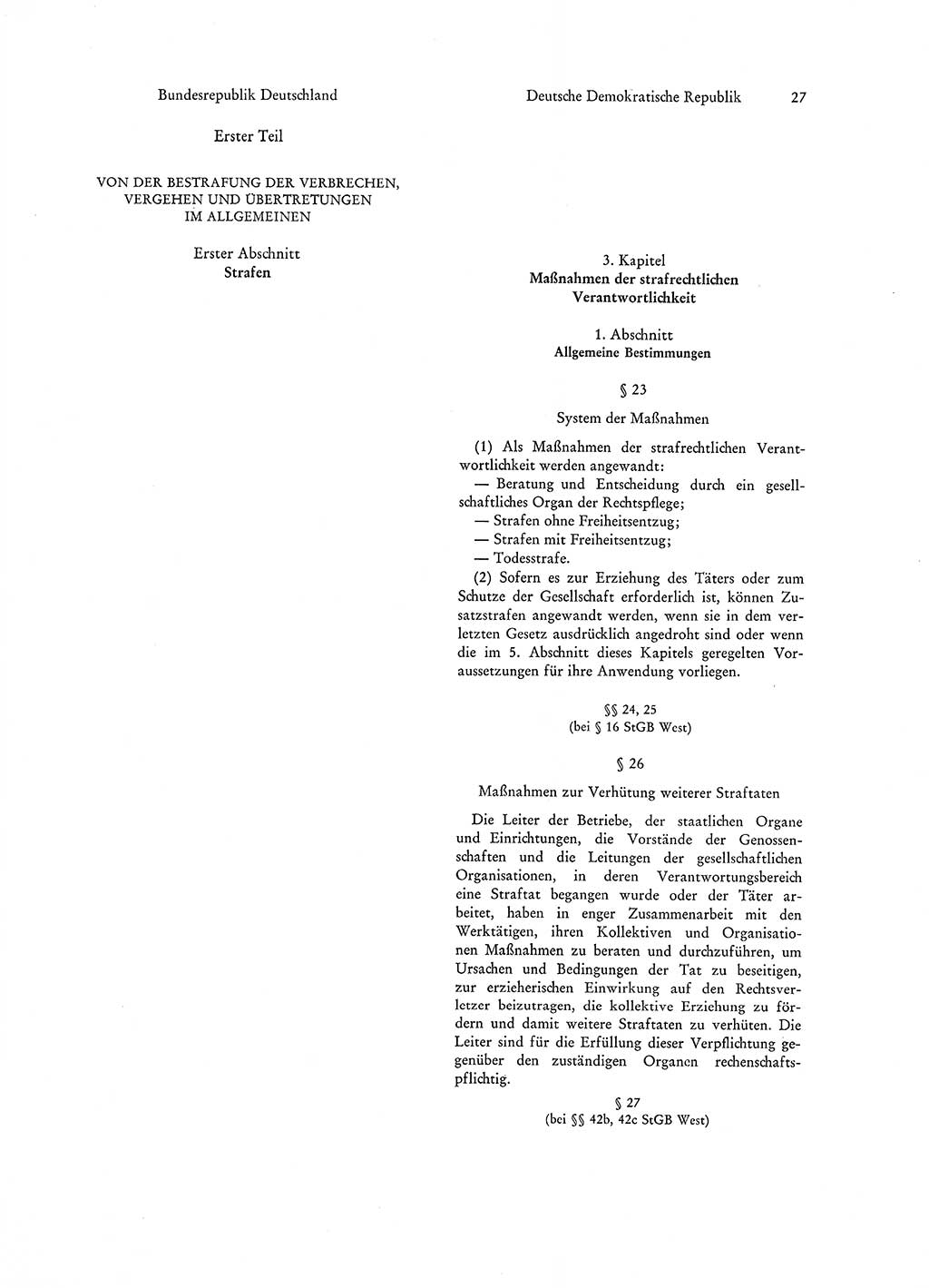 Strafgesetzgebung in Deutschland [Bundesrepublik Deutschland (BRD) und Deutsche Demokratische Republik (DDR)] 1972, Seite 27 (Str.-Ges. Dtl. StGB BRD DDR 1972, S. 27)
