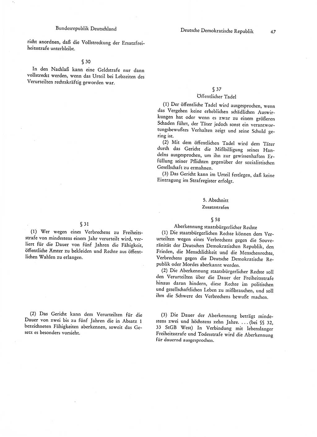 Strafgesetzgebung in Deutschland [Bundesrepublik Deutschland (BRD) und Deutsche Demokratische Republik (DDR)] 1972, Seite 47 (Str.-Ges. Dtl. StGB BRD DDR 1972, S. 47)