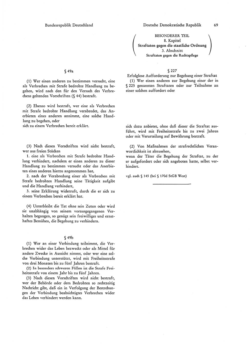 Strafgesetzgebung in Deutschland [Bundesrepublik Deutschland (BRD) und Deutsche Demokratische Republik (DDR)] 1972, Seite 69 (Str.-Ges. Dtl. StGB BRD DDR 1972, S. 69)