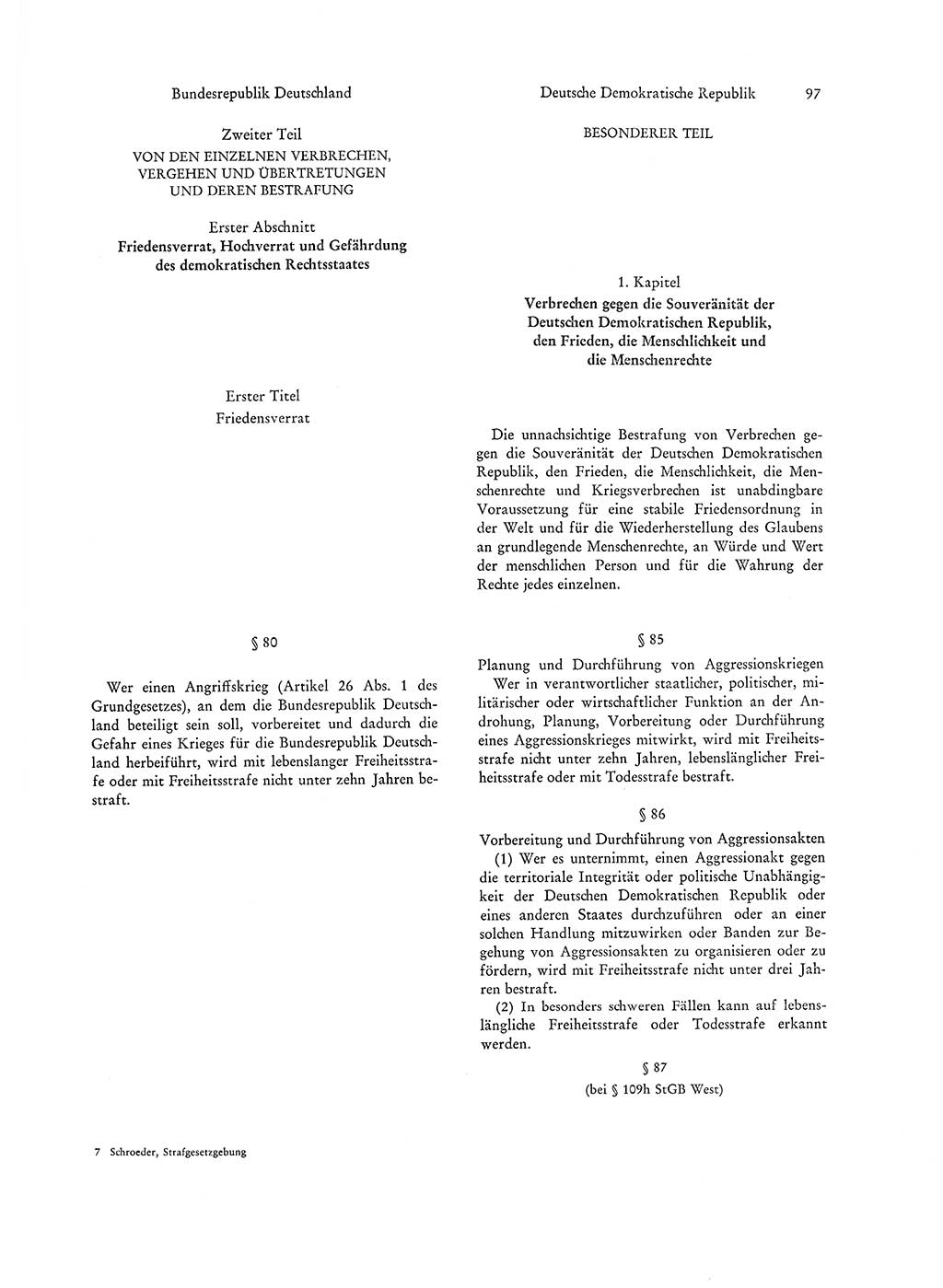 Strafgesetzgebung in Deutschland [Bundesrepublik Deutschland (BRD) und Deutsche Demokratische Republik (DDR)] 1972, Seite 97 (Str.-Ges. Dtl. StGB BRD DDR 1972, S. 97)