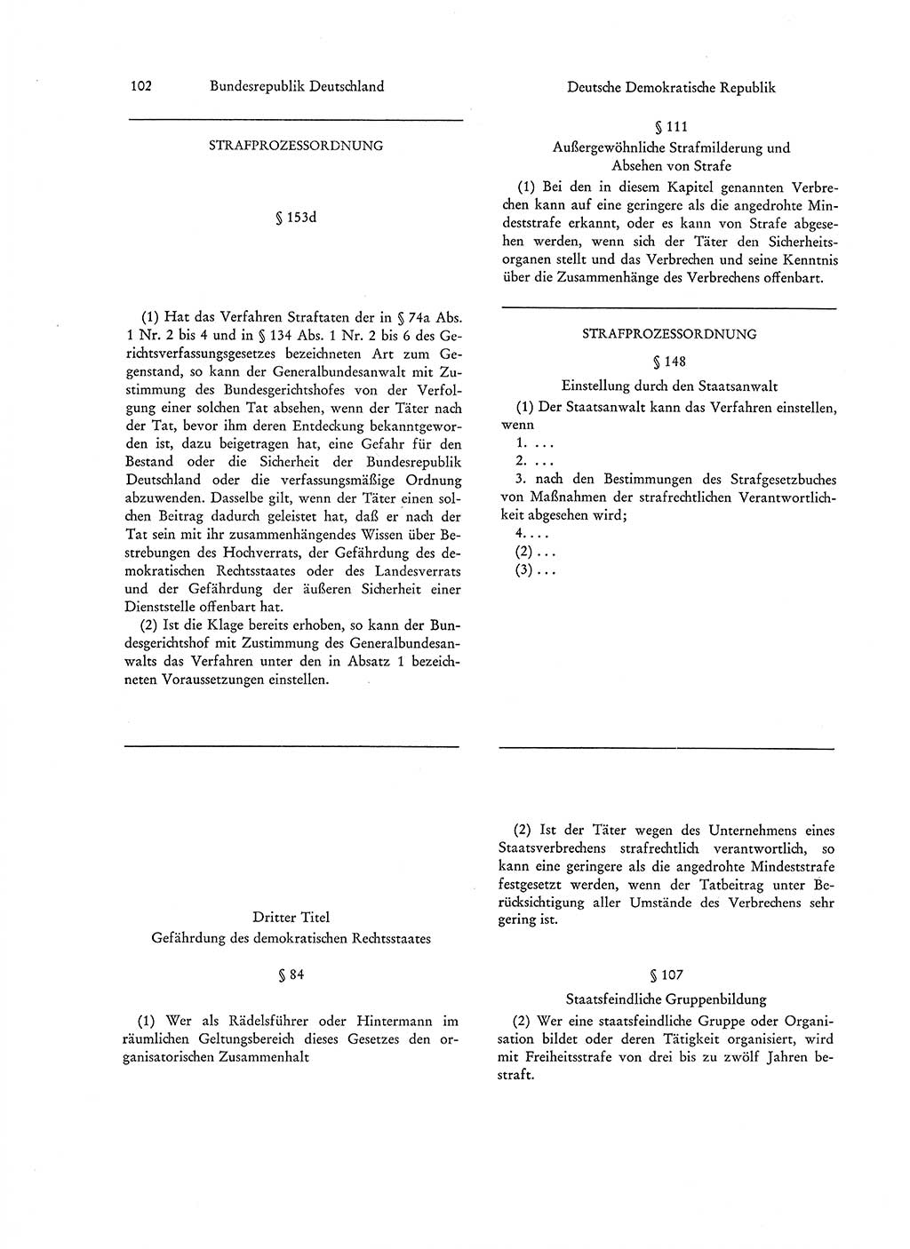 Strafgesetzgebung in Deutschland [Bundesrepublik Deutschland (BRD) und Deutsche Demokratische Republik (DDR)] 1972, Seite 102 (Str.-Ges. Dtl. StGB BRD DDR 1972, S. 102)