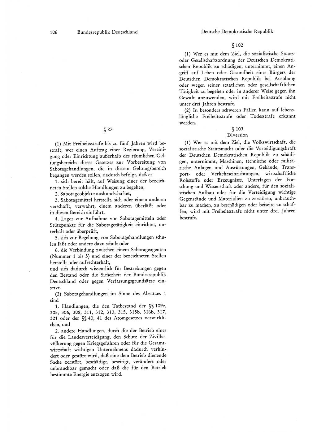 Strafgesetzgebung in Deutschland [Bundesrepublik Deutschland (BRD) und Deutsche Demokratische Republik (DDR)] 1972, Seite 106 (Str.-Ges. Dtl. StGB BRD DDR 1972, S. 106)